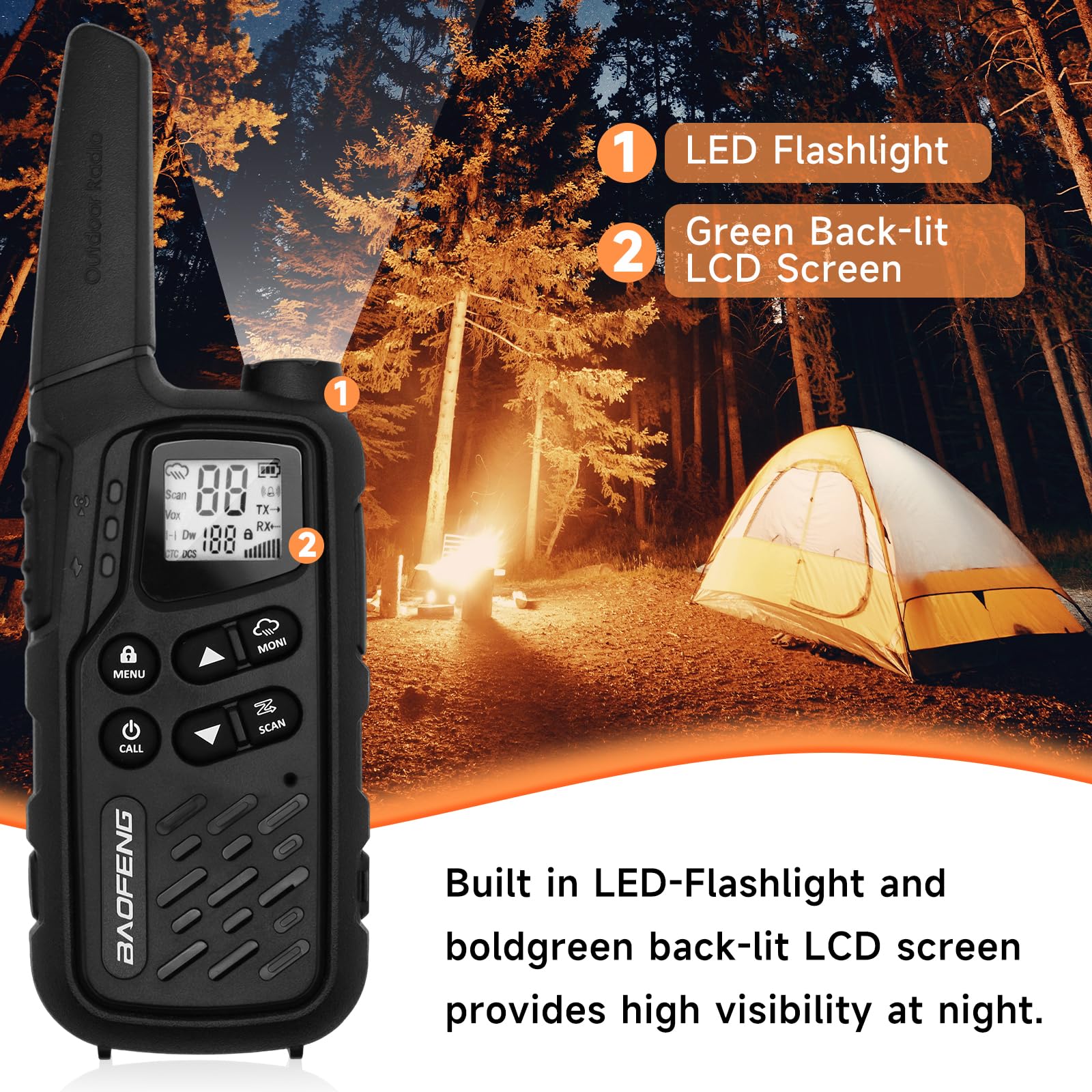 BAOFENG MP25 Walkie Talkies,Family Walkie Talkie Camping Essentials NOAA Weather Scan 155 Privacy Codes 22 FRS Channels 2PC (Black) Black - Image 3