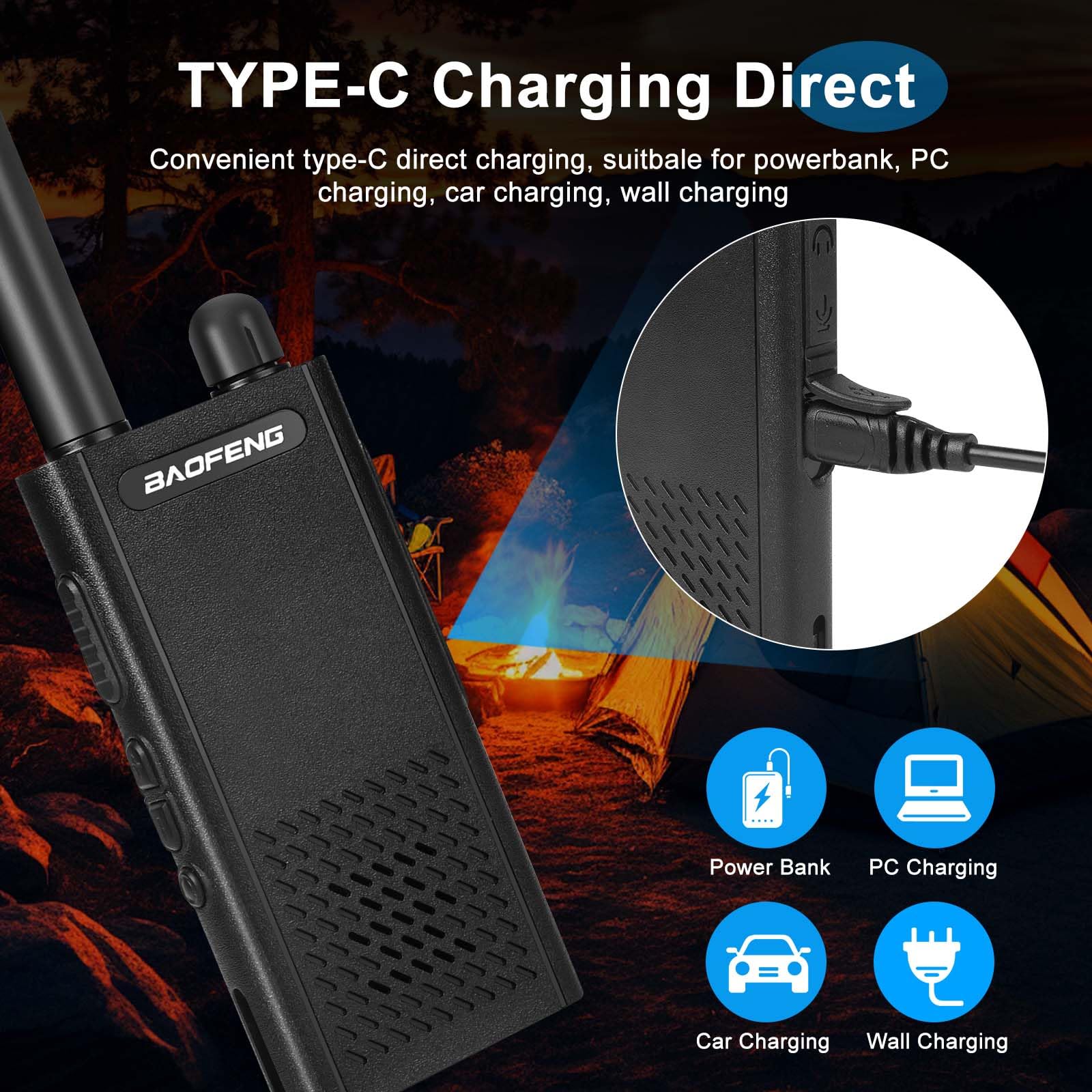 Baofeng T26 Walkie Talkies Long Range, Rechargeable Li-ion Battery 16 FRS Channel Two Way Radios with Earpieces for Adults, Handheld Mini Compact Walky Talky with Type-C Charging 2pack - Image 5