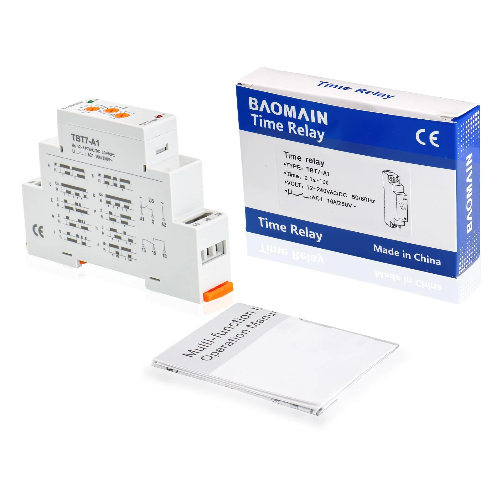 Baomain Multi-Function Time Relay, 16A SPDT 10-Functions, DIN Rail Mounting Timer Relay TBT7-A1 (1-SPDT, 12-240VAC/DC) - Image 7