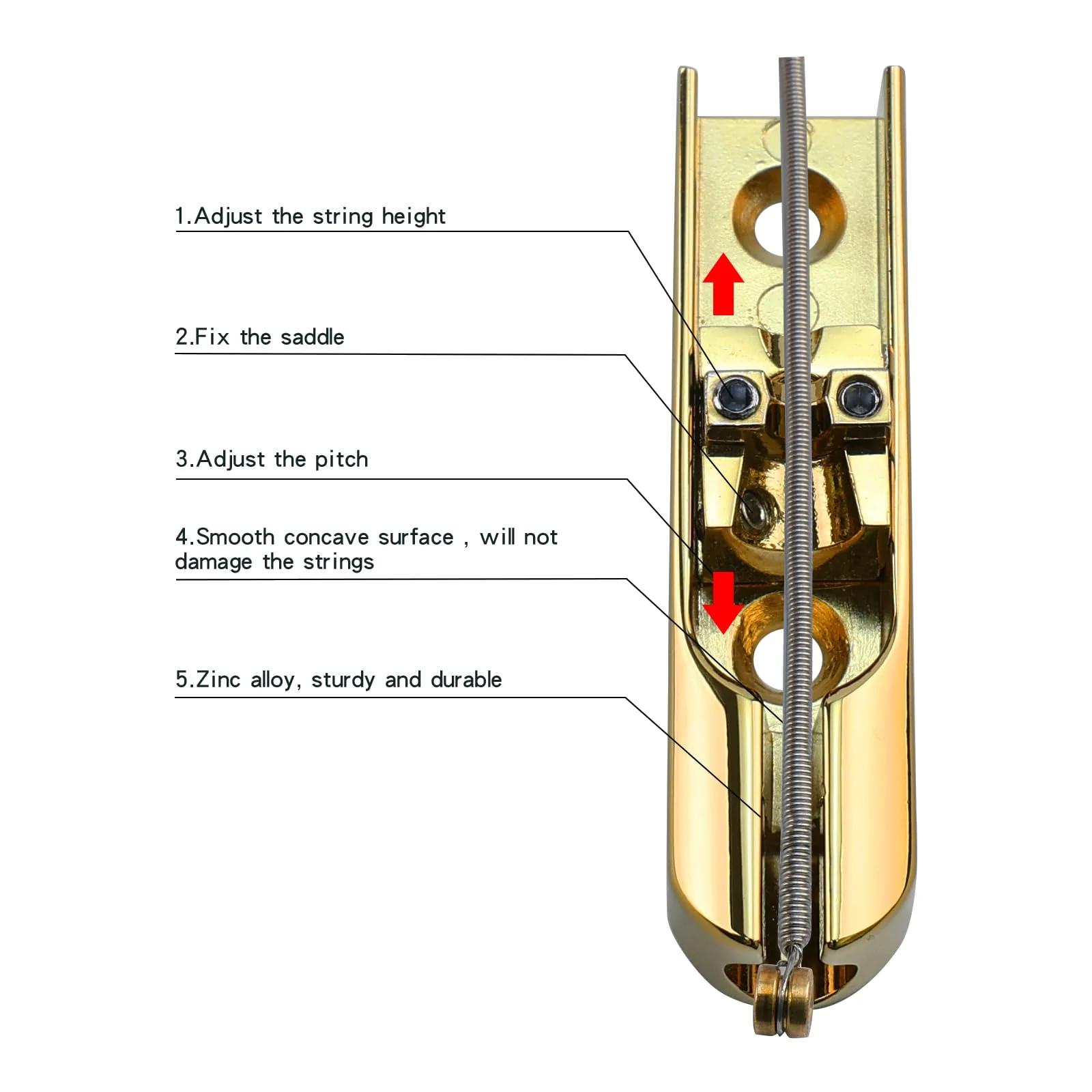 Bass Guitar Bridge with Zinc ALloy Saddle Base Individual Single String Fixed Bridge for 4 String Electric Bass Replacement Parts(Gold) 4PCS Gold - Image 3