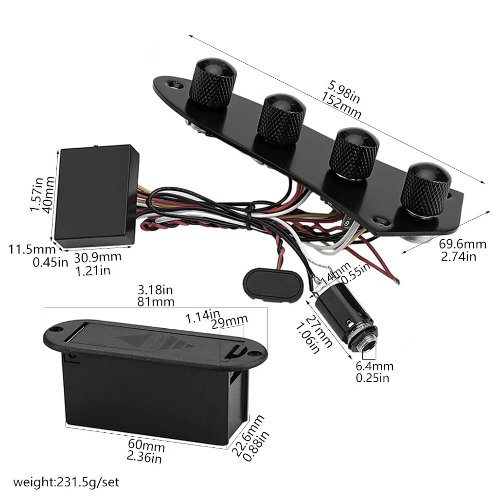 Bass Guitar Prewired Control Plate Loaded Control Board with Wiring Harness Fit for Jazz Bass Guitar Replacement Parts,Come with Metal Knobs,Potentiometers,Crcuit Set for Electric Guitar Preamp Black - Image 2