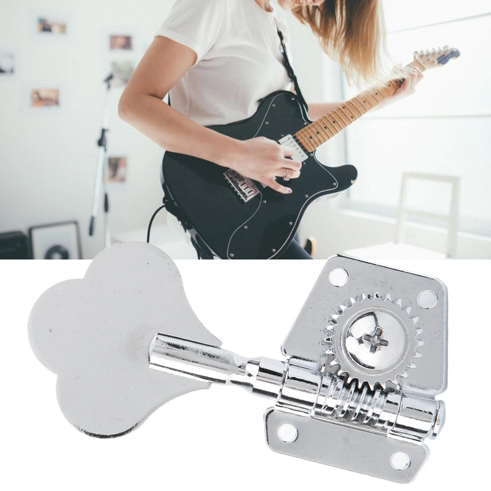 Bass Guitar Tuner, Bass Tuner of Acoustic Guitar Parts, Bass Tuning Pegs Kit, Tuning Keys String Pegs for Guitar, Head Tuning Knob, Guitar Bass Tuners 4 Right for Jazz (4 pcs for right row) - Image 2