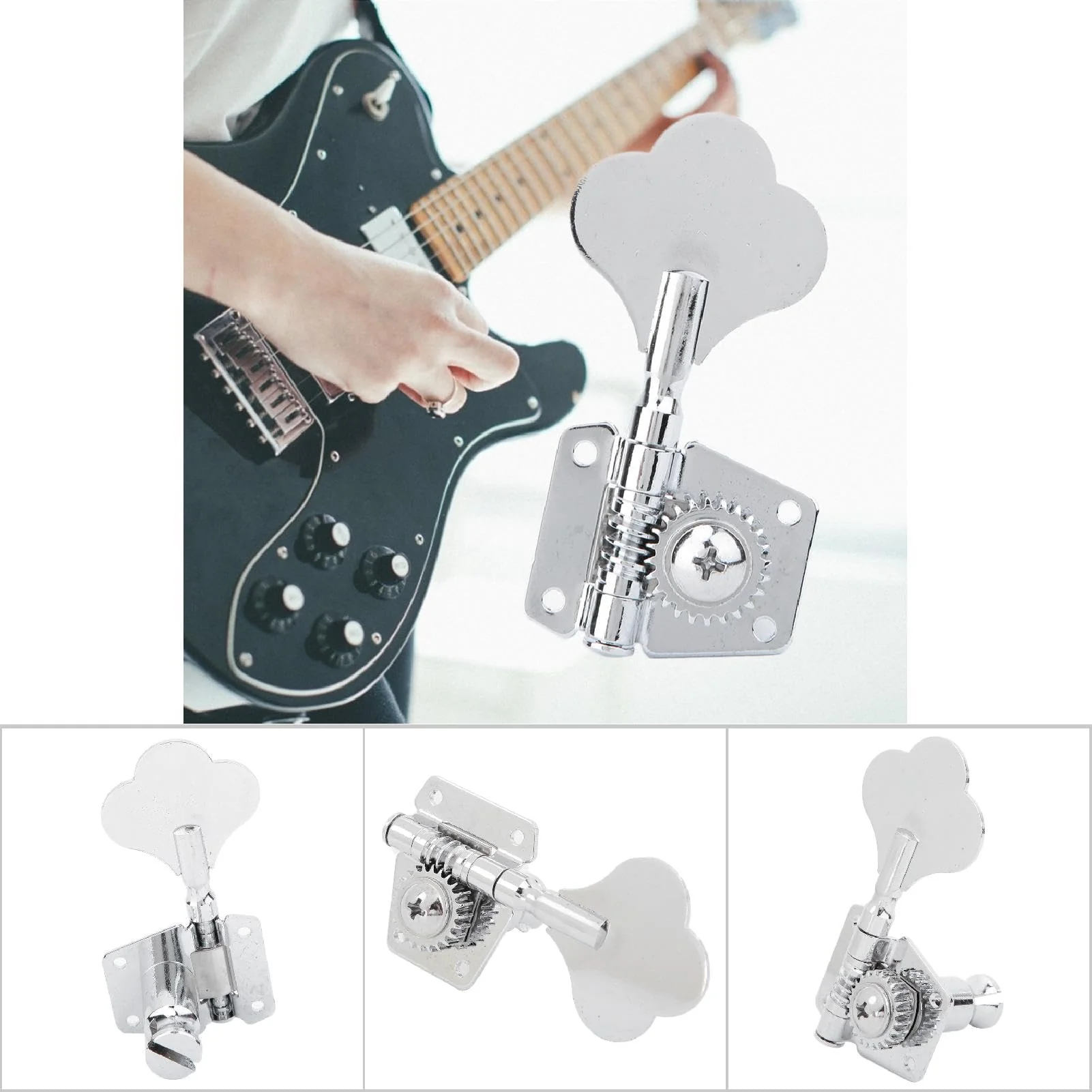 Bass Guitar Tuner, Bass Tuner of Acoustic Guitar Parts, Bass Tuning Pegs Kit, Tuning Keys String Pegs for Guitar, Head Tuning Knob, Guitar Bass Tuners 4 Right for Jazz (4 pcs for right row) - Image 5