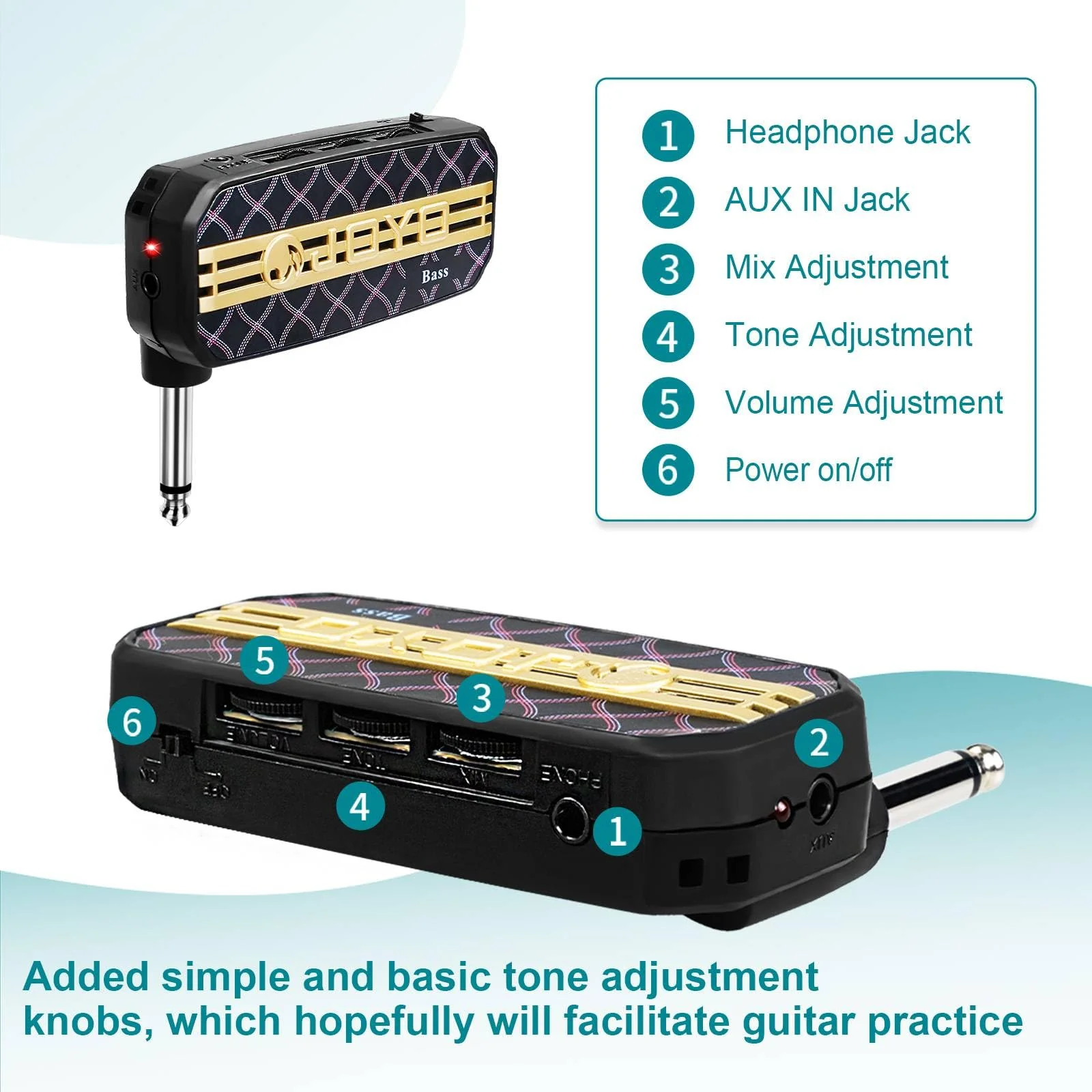 Bass Headphone Amp Mini Guitar Bassist Practice Amplifier with Aux in Portable (JA-03) - Image 4
