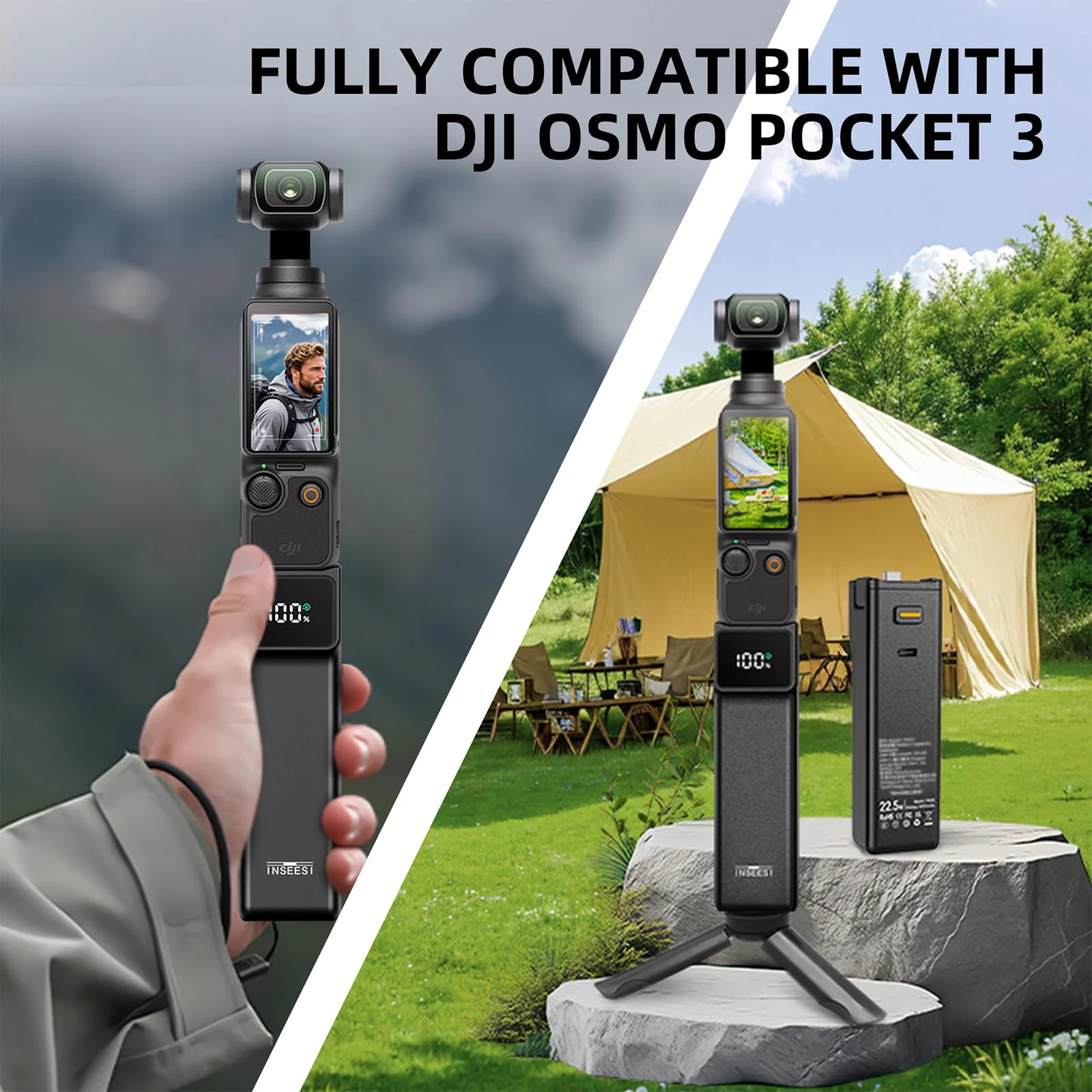 Battery Handle Compatible with DJI Osmo Pocket 3 Accessories, with Digital Screen for Pocket 3 Battery Grips for Xtra Muse Built-in 5000mAh Battery Fast Charging and Reserved 1/4”Thread - Image 3