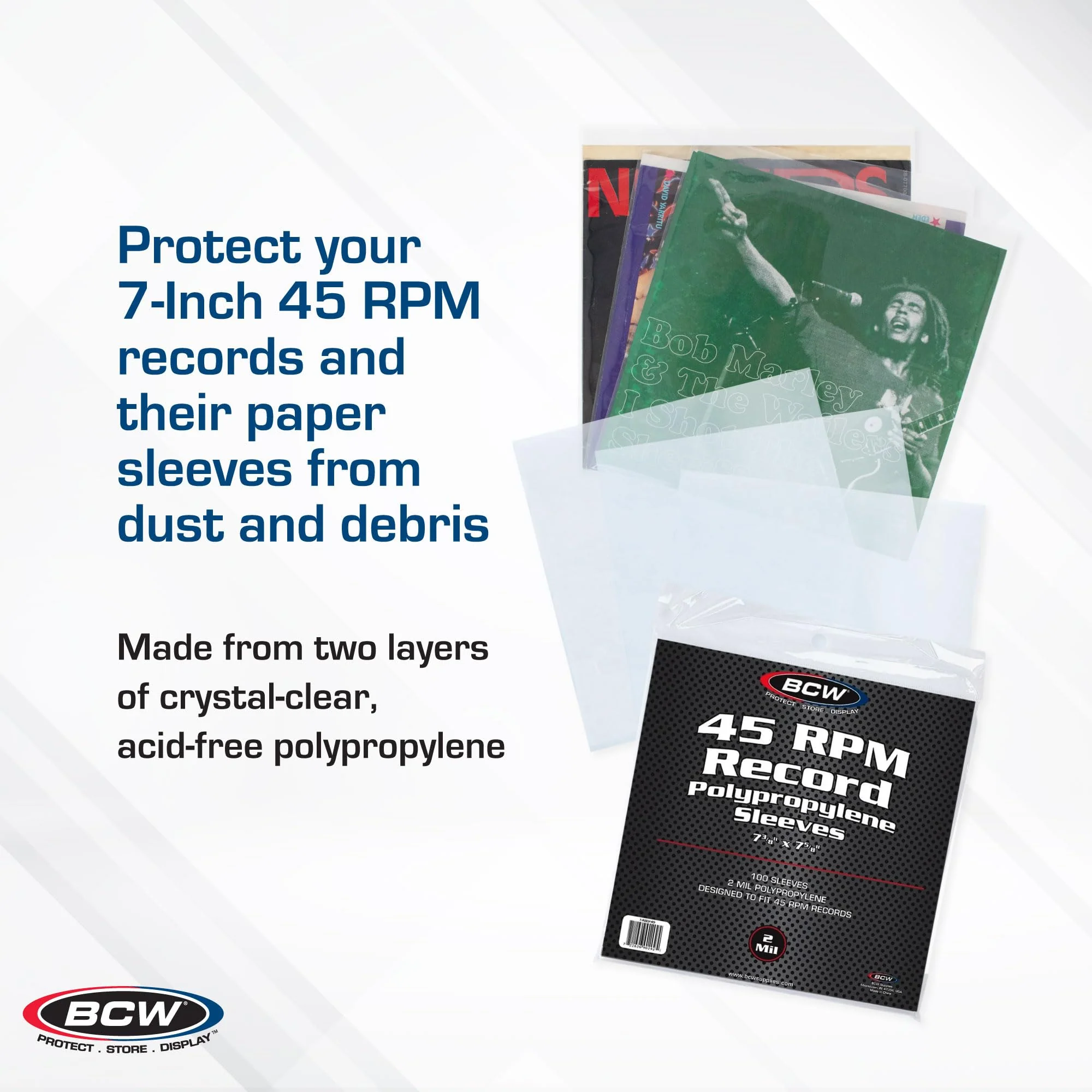 BCW 100 Vinyl 45 RPM 7" Record Poly Outer Record Sleeves | Album Covers | Crystal Clear | Record Covers | 2 Mil Thickness | Vinyl Record Storage | Dust and Scratch Protection | Vinyl Record Sleeves 1 Pack - Image 3