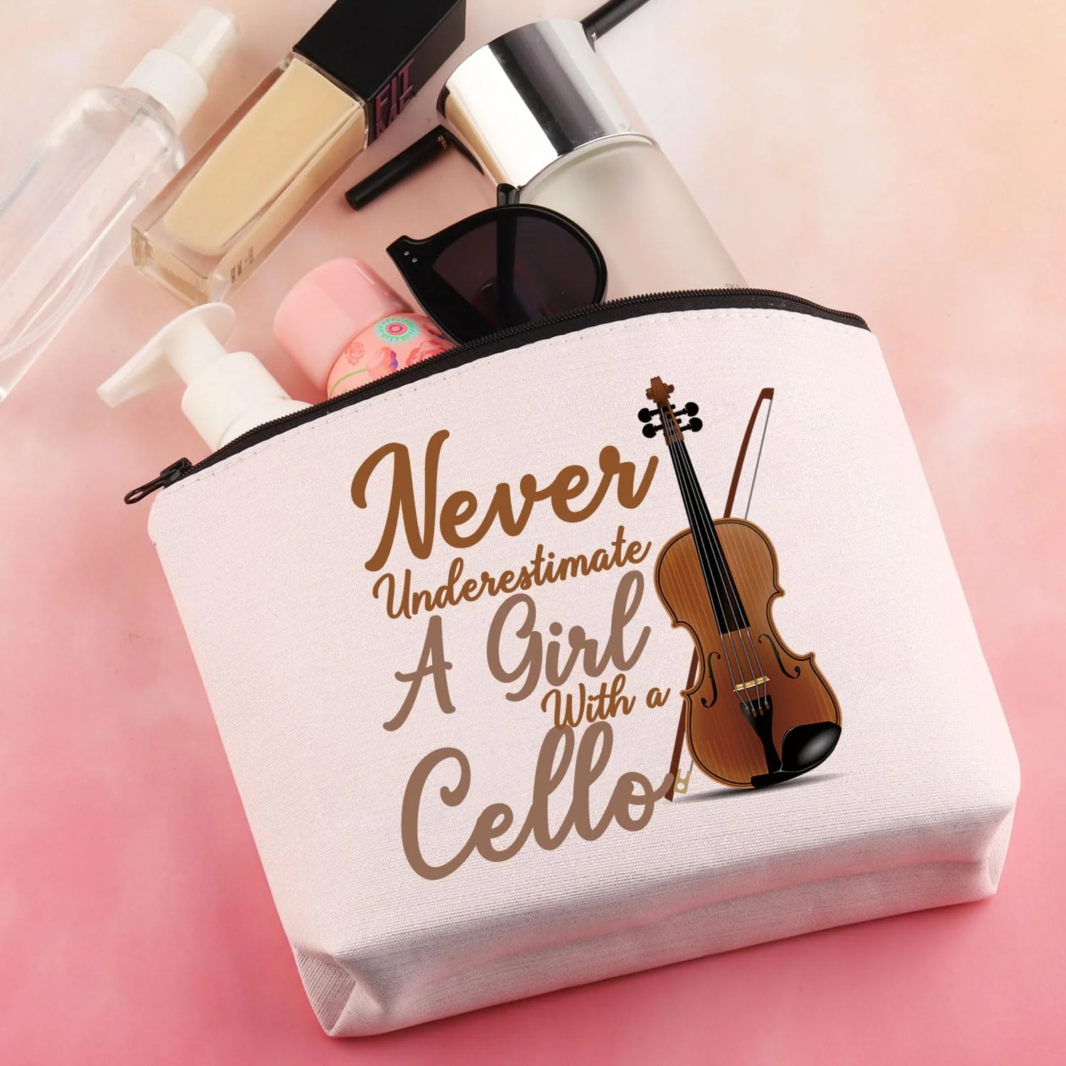 BDPWSS Cello Gift Cello Lover Cello Player Gift Cello Music Teacher Gift Never Underestimate A Girl With A Cello Makeup Bag (Girl With Cello) Girl With Cello - Image 5