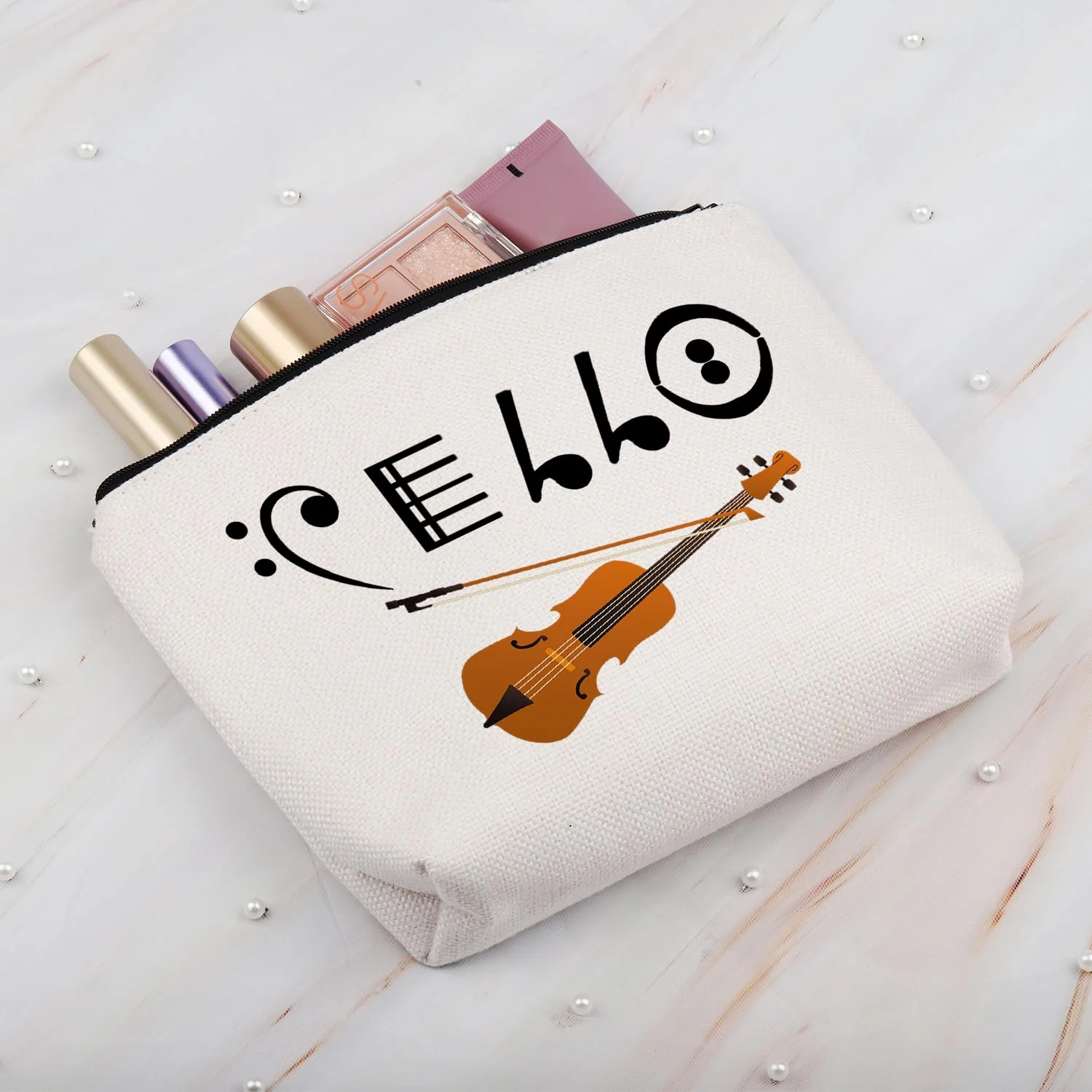BDPWSS Cello Gift Cello Player Gift Cello Music Note Makeup Bag Funny Cello Cellist Orchestra Musician Zipper Travel Pouch (Cello note bag) Cello note bag - Image 6