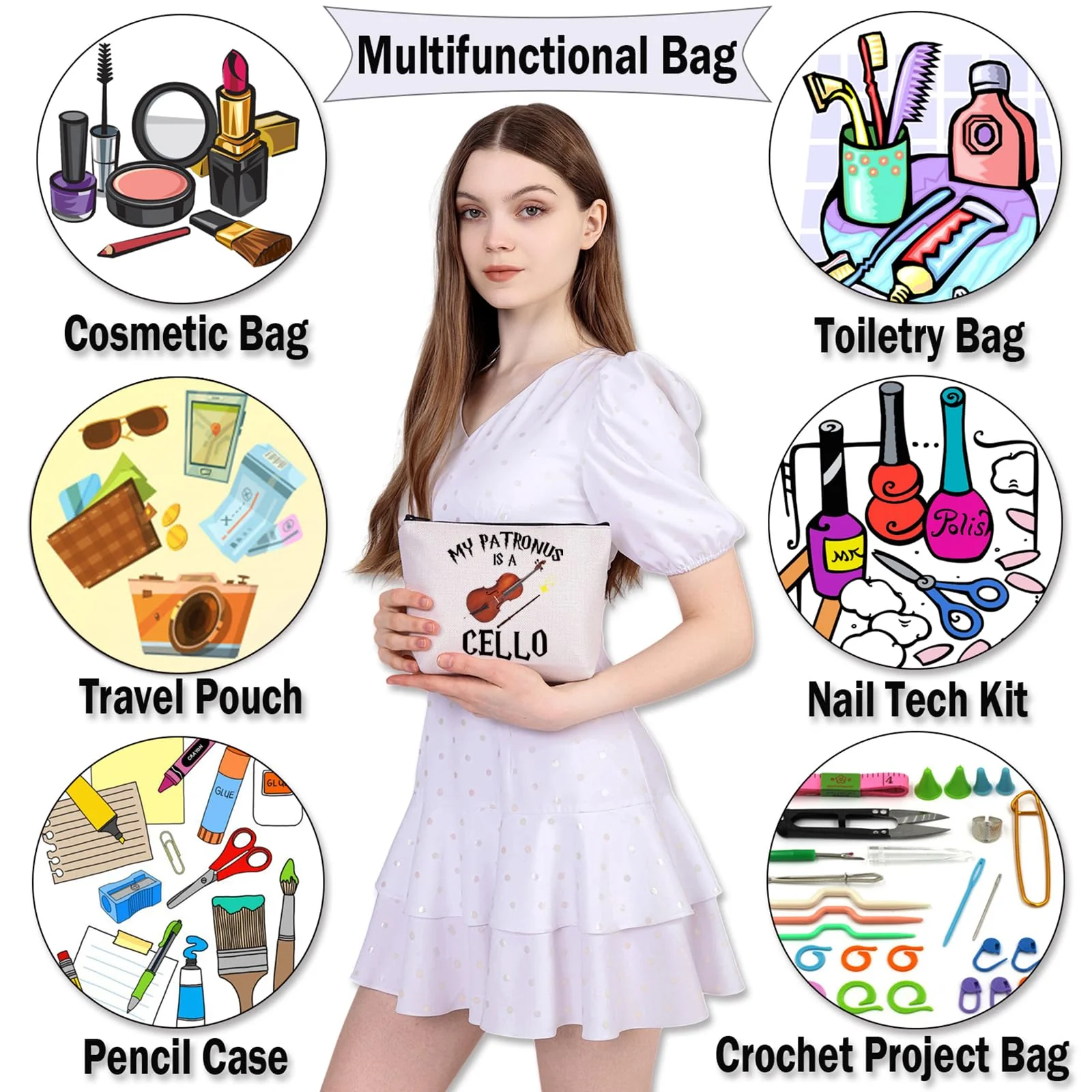 BDPWSS Funny Cello Gift Cello Player Gift Cellist Musician Gift Orchestra Cello Lover Gift My Patronus Is A Cello Makeup Bag (Patronus is cello bag), CB1-10015 Patronus is cello bag - Image 5