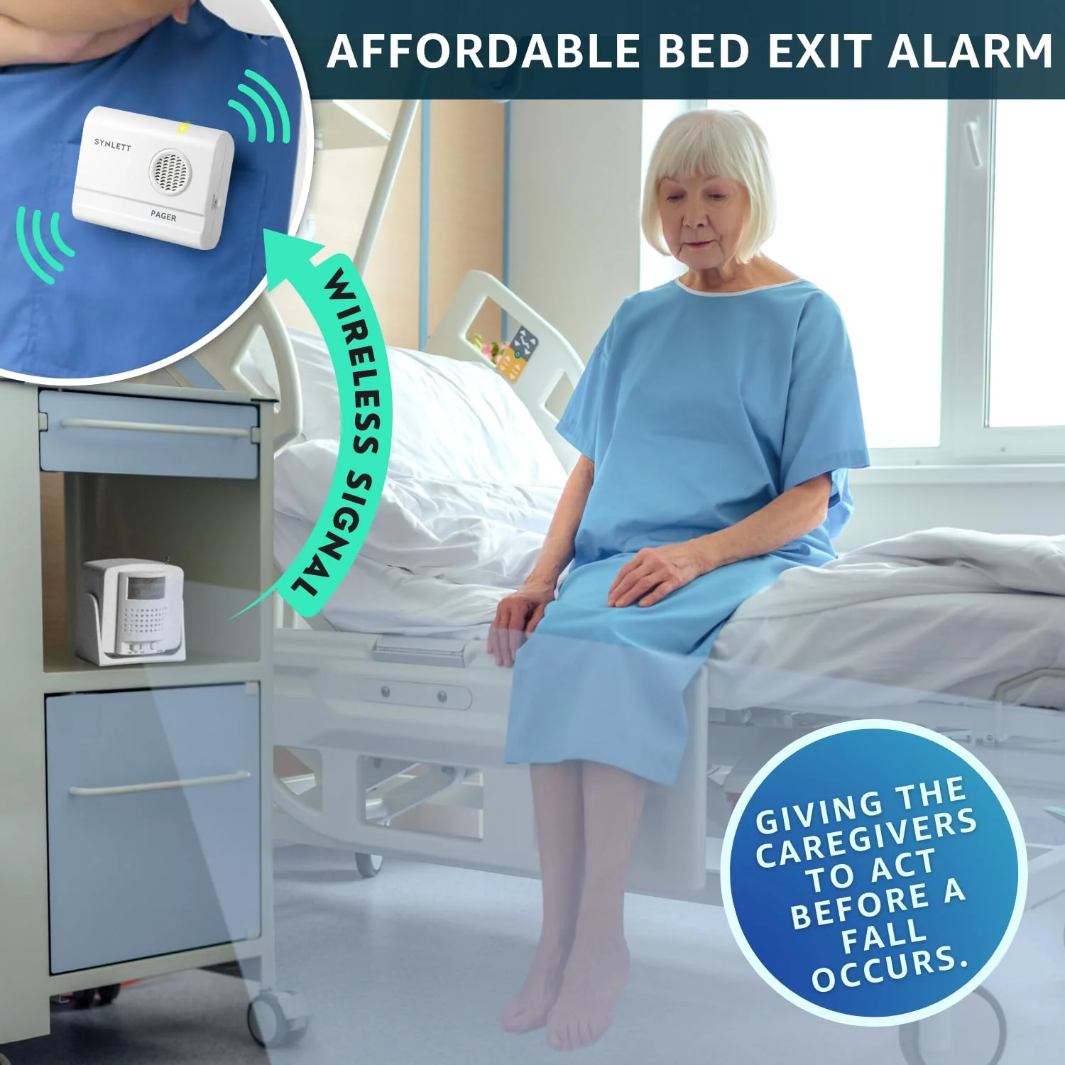 Bed Alarm Caregiver Pager with 2 Wireless Motion Sensors Alarm Indoor Fall Prevention for Elderly Monitoring Seniors Dementia Patients Seniors Home Door Chime 2 Motion Sensors 1 Receiver - Image 2