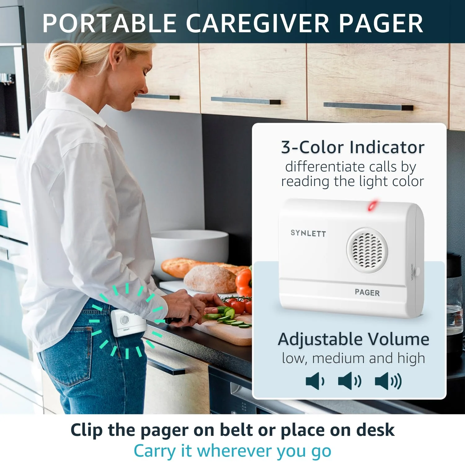 Bed Alarm Caregiver Pager with 2 Wireless Motion Sensors Alarm Indoor Fall Prevention for Elderly Monitoring Seniors Dementia Patients Seniors Home Door Chime 2 Motion Sensors 1 Receiver - Image 3