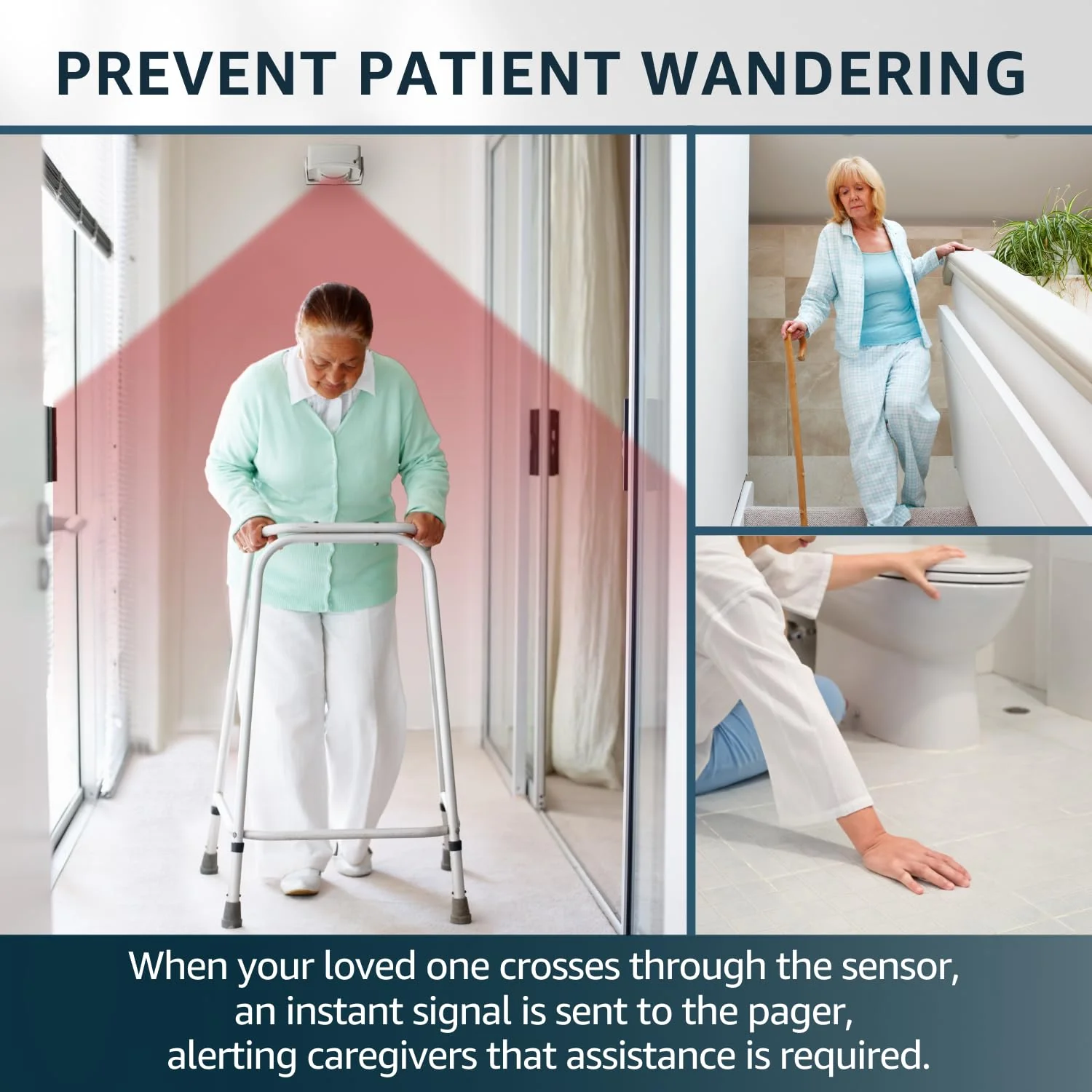 Bed Alarm Caregiver Pager with 2 Wireless Motion Sensors Alarm Indoor Fall Prevention for Elderly Monitoring Seniors Dementia Patients Seniors Home Door Chime 2 Motion Sensors 1 Receiver - Image 6