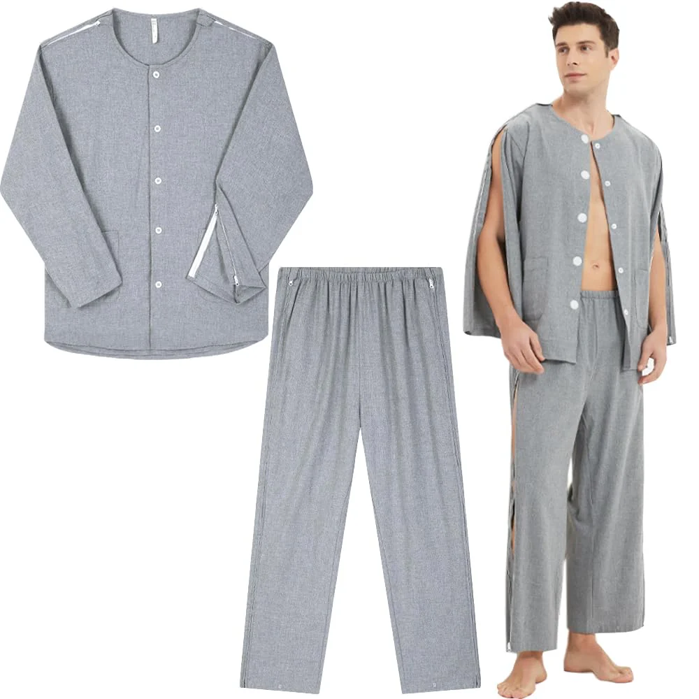Bedridden Patient Clothing,Paralyzed Elderly Wheelchair Fracture Hospital Clothing Women's Disability Clothing Grey Medium
