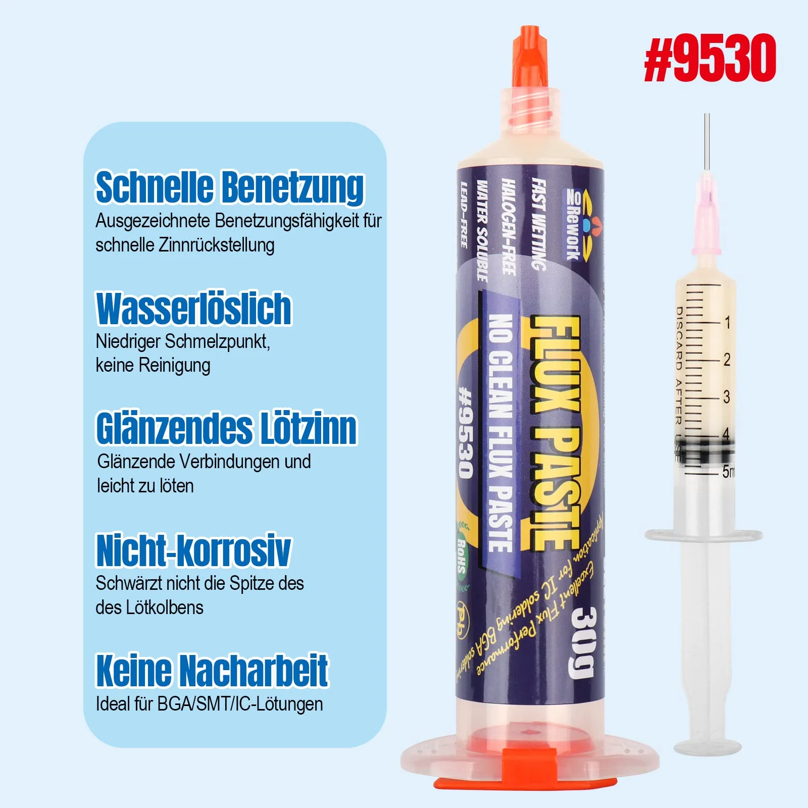 BEEYUIHF Soldering Paste Flux, 30 ml Lead-Free Syringe Solder Flux Paste, No Clean Rosin Soldering Flux for SMD BGA LED PCB Electronics Soldering (1.62oz/46g) - Image 6