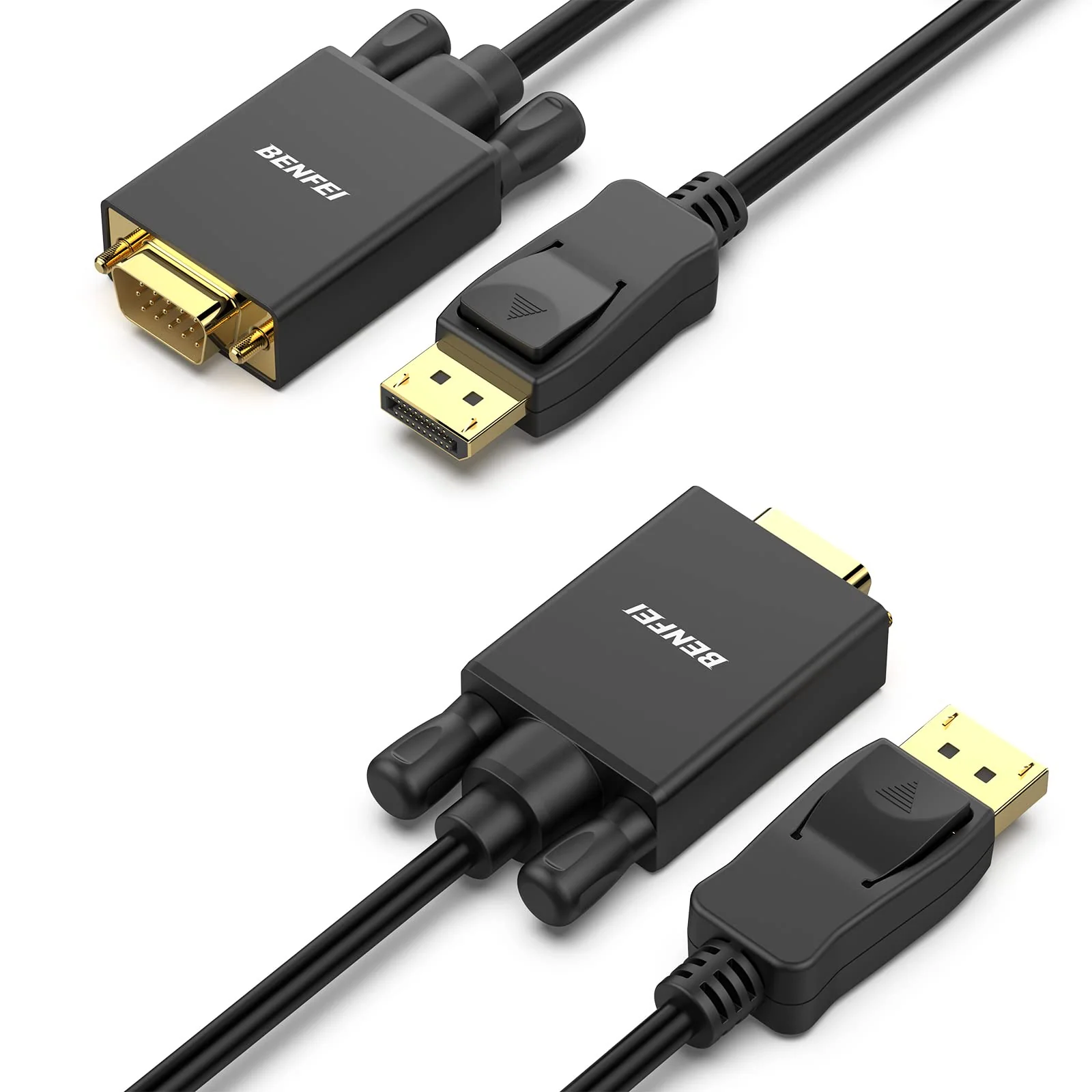 BENFEI DisplayPort to VGA 1.8M Cable 2 Pack, Display Port to VGA Adapter Male to Male Gold-Plated Cord for Lenovo, Dell, HP, ASUS and Other Brand 6 Feet