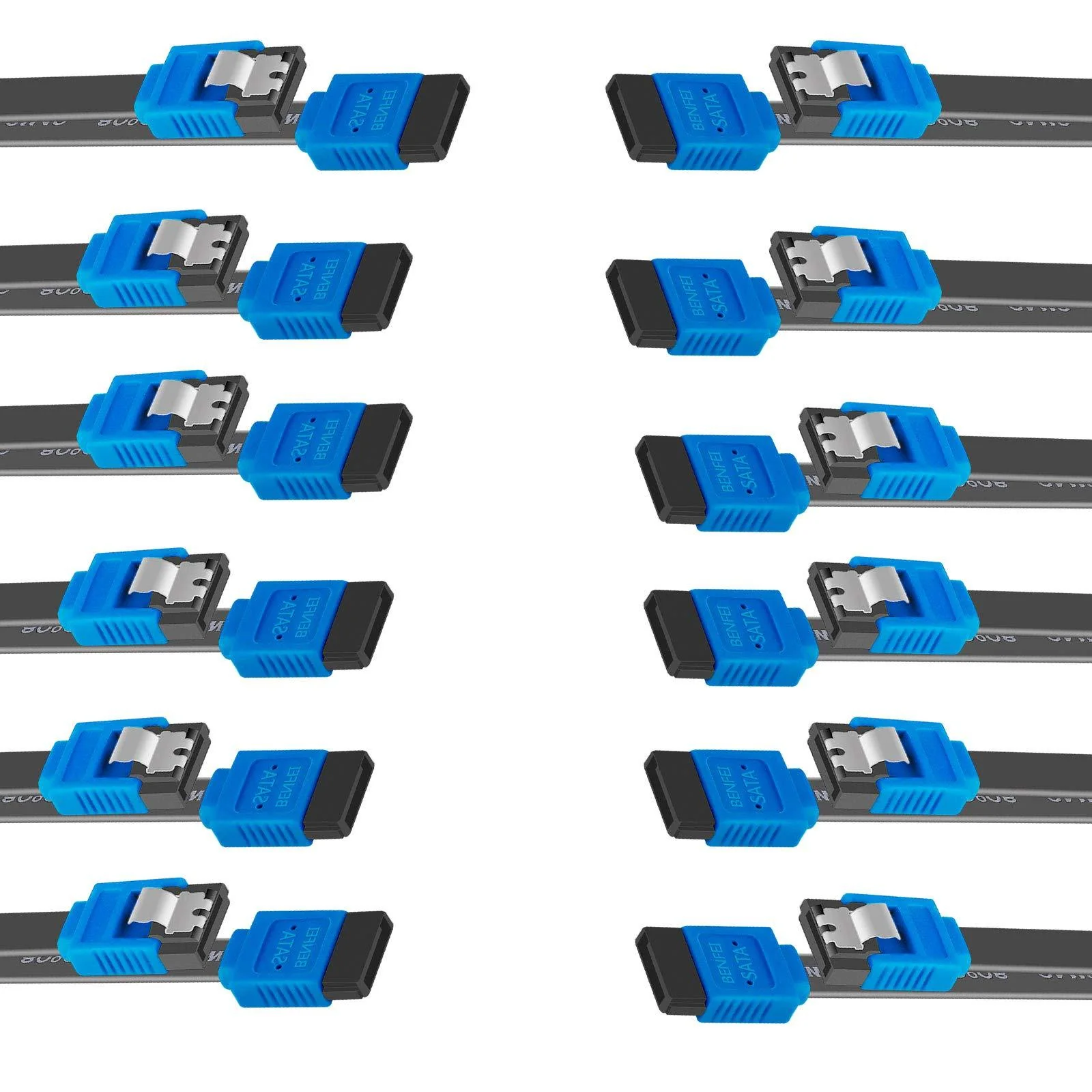 BENFEI SATA Cable III, 12 Pack SATA Cable III 6Gbps Straight HDD SDD Data Cable with Locking Latch 18 Inch Compatible for SATA HDD, SSD, CD Driver, CD Writer 180-180 degree Blue