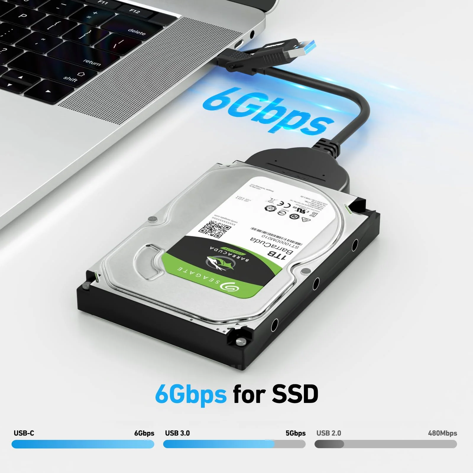 BENFEI SATA to USB Cable, 2in1 USB-C/USB 3.0 to SATA III Hard Driver Adapter Compatible for 2.5 inch HDD and SSD USB to 2.5 SSD HDD - Image 2
