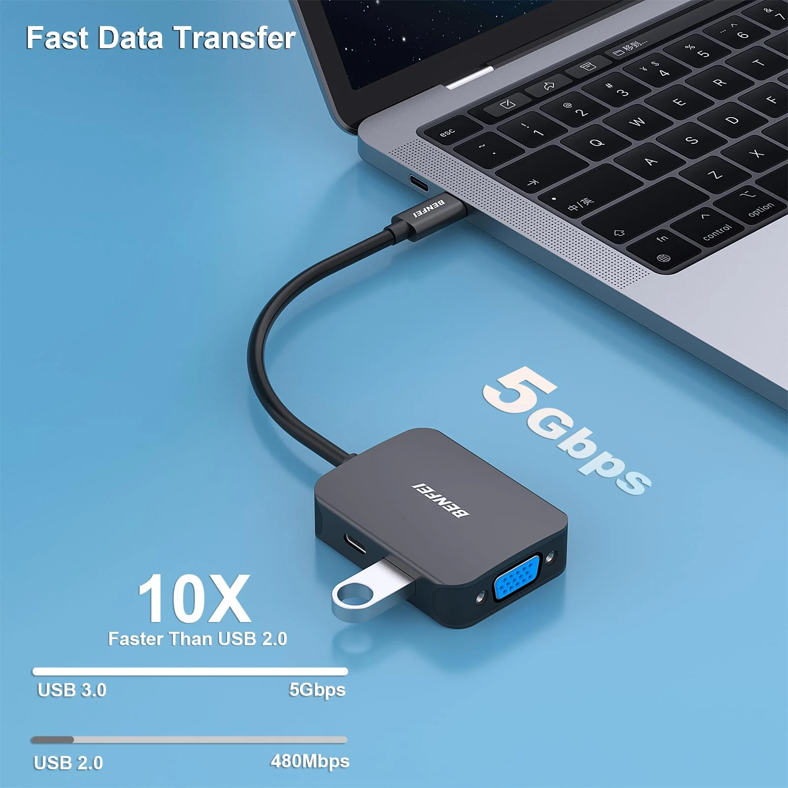 BENFEI USB C HUB 4in1, USB Type-C to HDMI VGA Adapter, USB C to USB Adapter, USB Type-C Power Delivery, Compatible with iPhone 15 Pro/Max, MacBook Pro/Air 2023, iPad Pro, iMac, S23, XPS 17 Black - Image 4