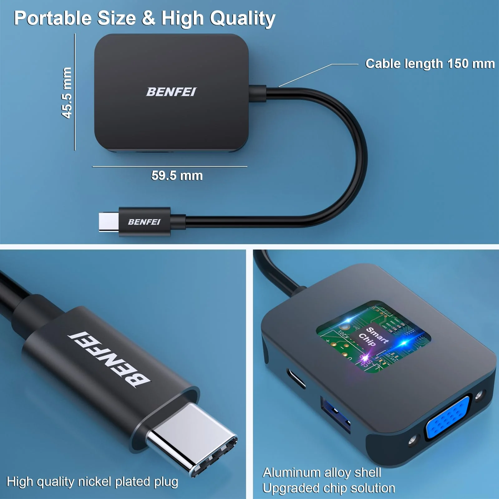 BENFEI USB C HUB 4in1, USB Type-C to HDMI VGA Adapter, USB C to USB Adapter, USB Type-C Power Delivery, Compatible with iPhone 15 Pro/Max, MacBook Pro/Air 2023, iPad Pro, iMac, S23, XPS 17 Black - Image 6