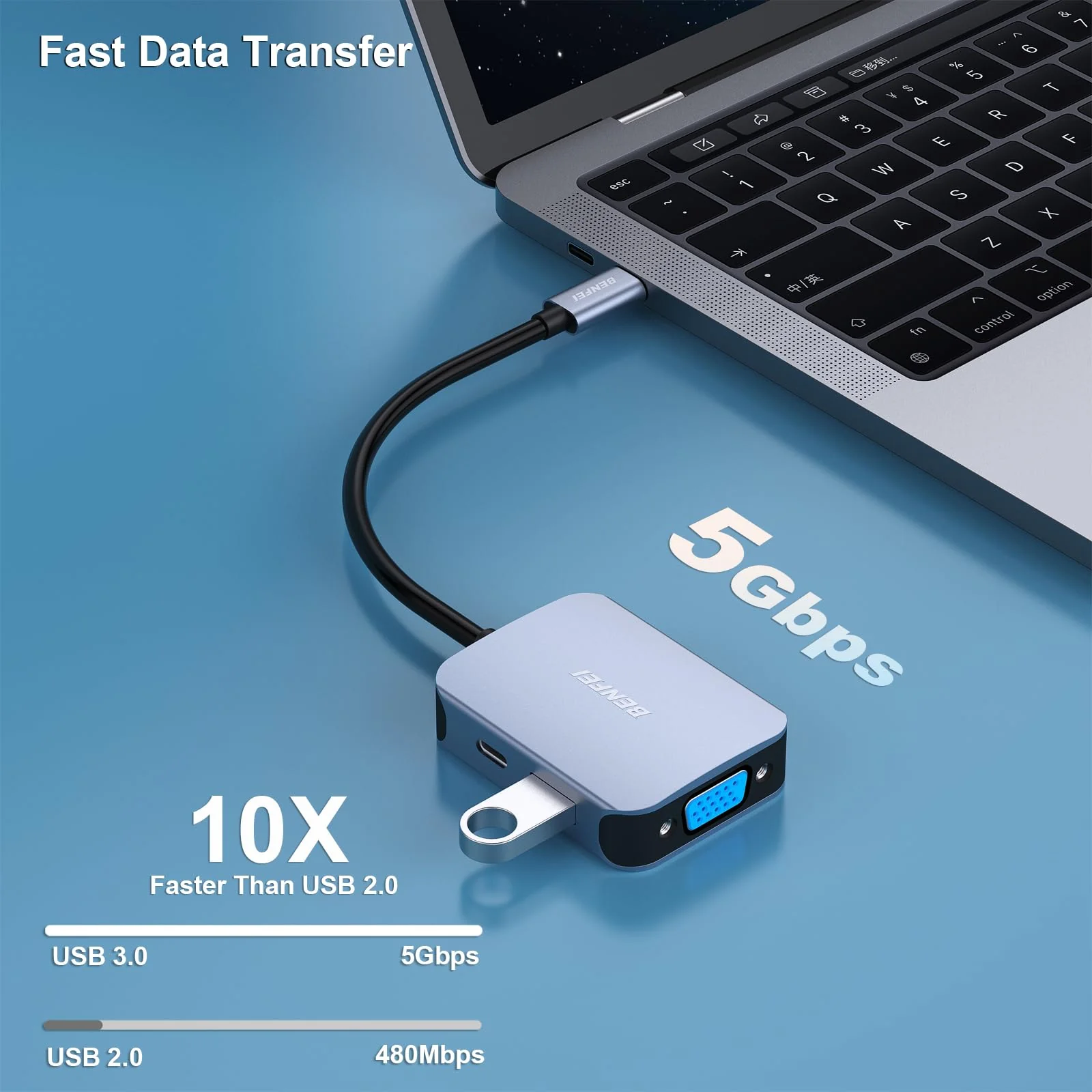 BENFEI USB C HUB 4in1, USB Type-C to HDMI VGA Adapter, USB C to USB Adapter, USB Type-C Power Delivery, Compatible with iPhone 15 Pro/Max, MacBook Pro/Air 2023, iPad Pro, iMac, S23, XPS 17 Grey - Image 4