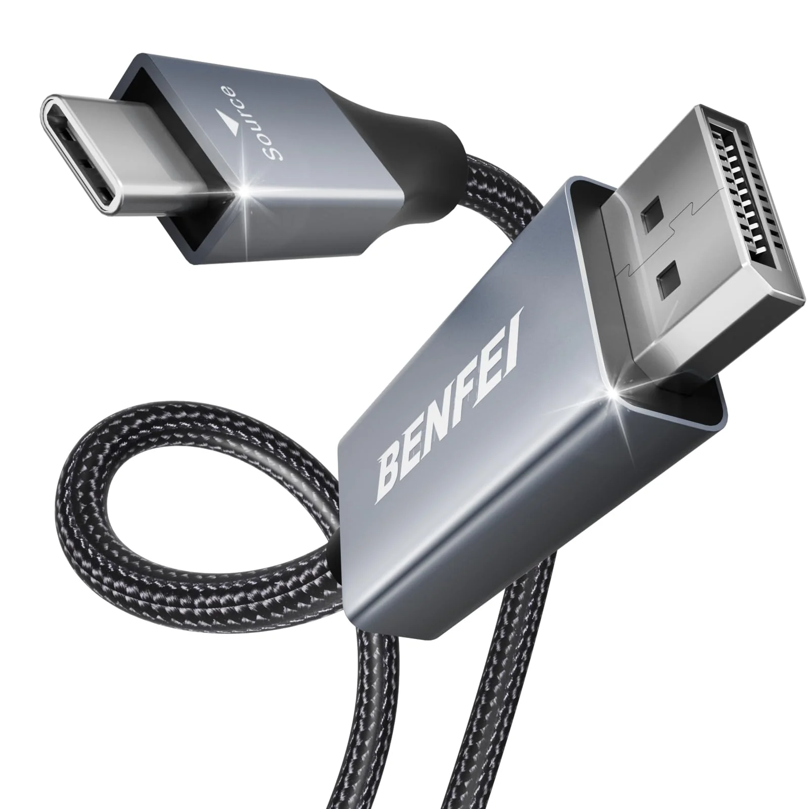 BENFEI USB-C to DisplayPort 3 Feet Cable(8K@60Hz 4K@144Hz), USB Type-C to DisplayPort Cable [Thunderbolt 3/4/5 Compatible] with iPhone 15 Pro/Max, MacBook Pro/Air 2023, iPad Pro, iMac, S23, XPS 17 Gray(Aluminium Shell) 1 PACK