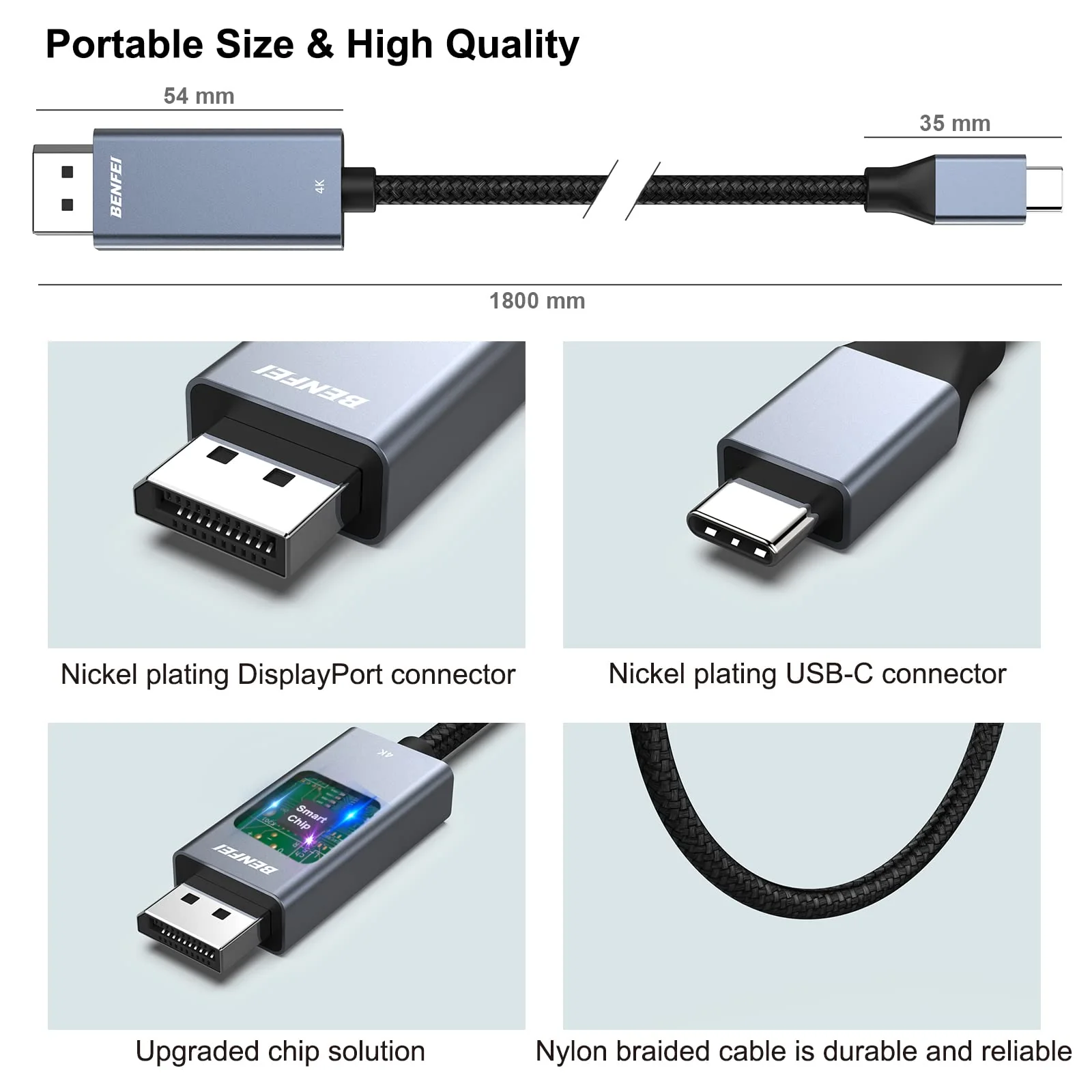 BENFEI USB-C to DisplayPort 3 Feet Cable(8K@60Hz 4K@144Hz), USB Type-C to DisplayPort Cable [Thunderbolt 3/4/5 Compatible] with iPhone 15 Pro/Max, MacBook Pro/Air 2023, iPad Pro, iMac, S23, XPS 17 Gray(Aluminium Shell) 1 PACK - Image 7