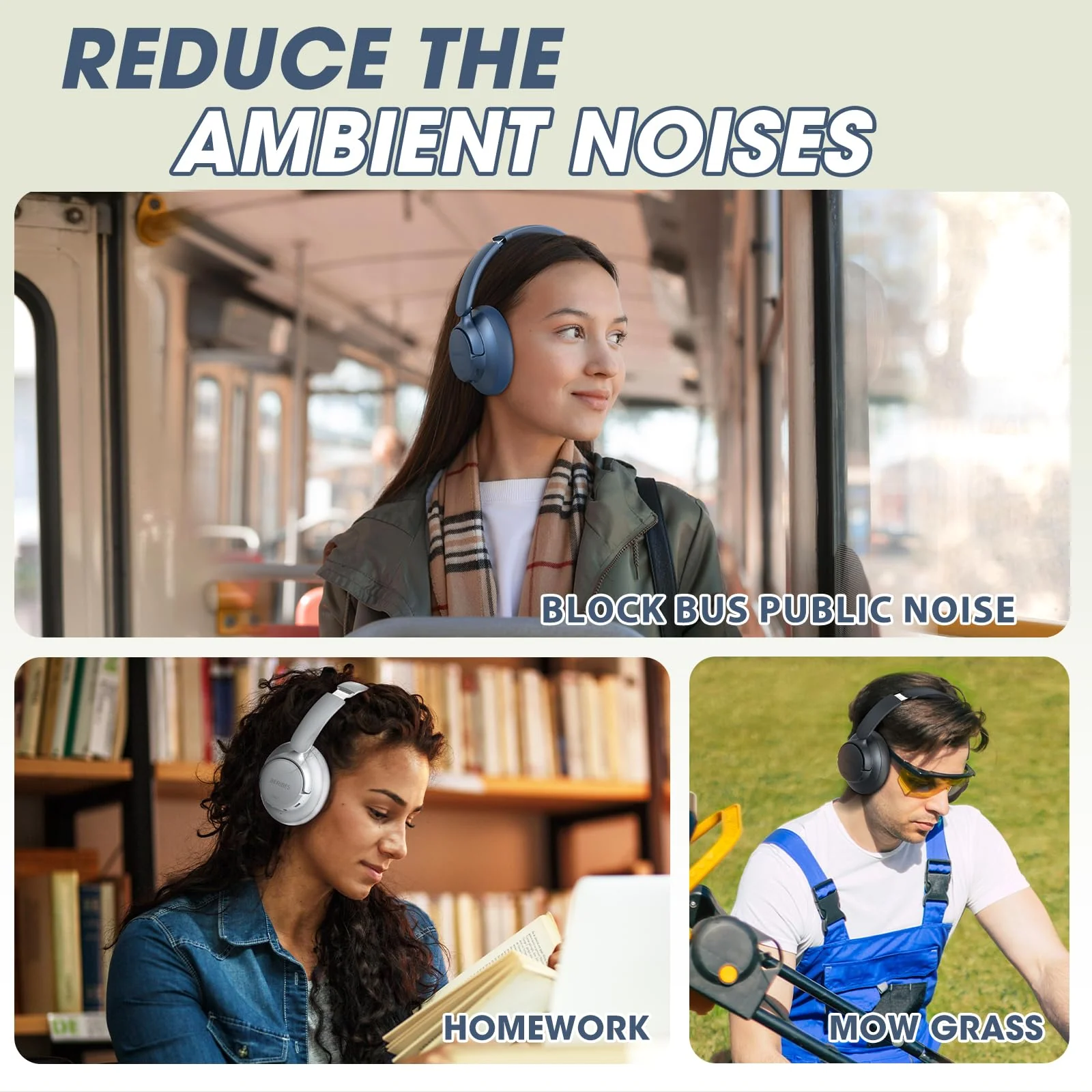 BERIBES Upgraded Hybrid Active Noise Cancelling Wireless Headphones with Transparent Modes,65H Playtime Bluetooth Headphones Wireless with Mic, Deep Bass,3.5MM Cable,Soft-Earpads,Fast Charging-Blue Blue - Image 7