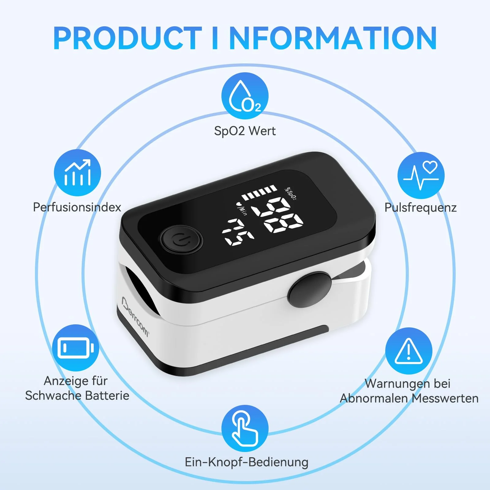 Berrcom Pulse Oximeter Blood Oxygen Saturation Monitor Finger High Accuracy Sats Monitor for Children Adults with Batteries and Lanyard - Image 2