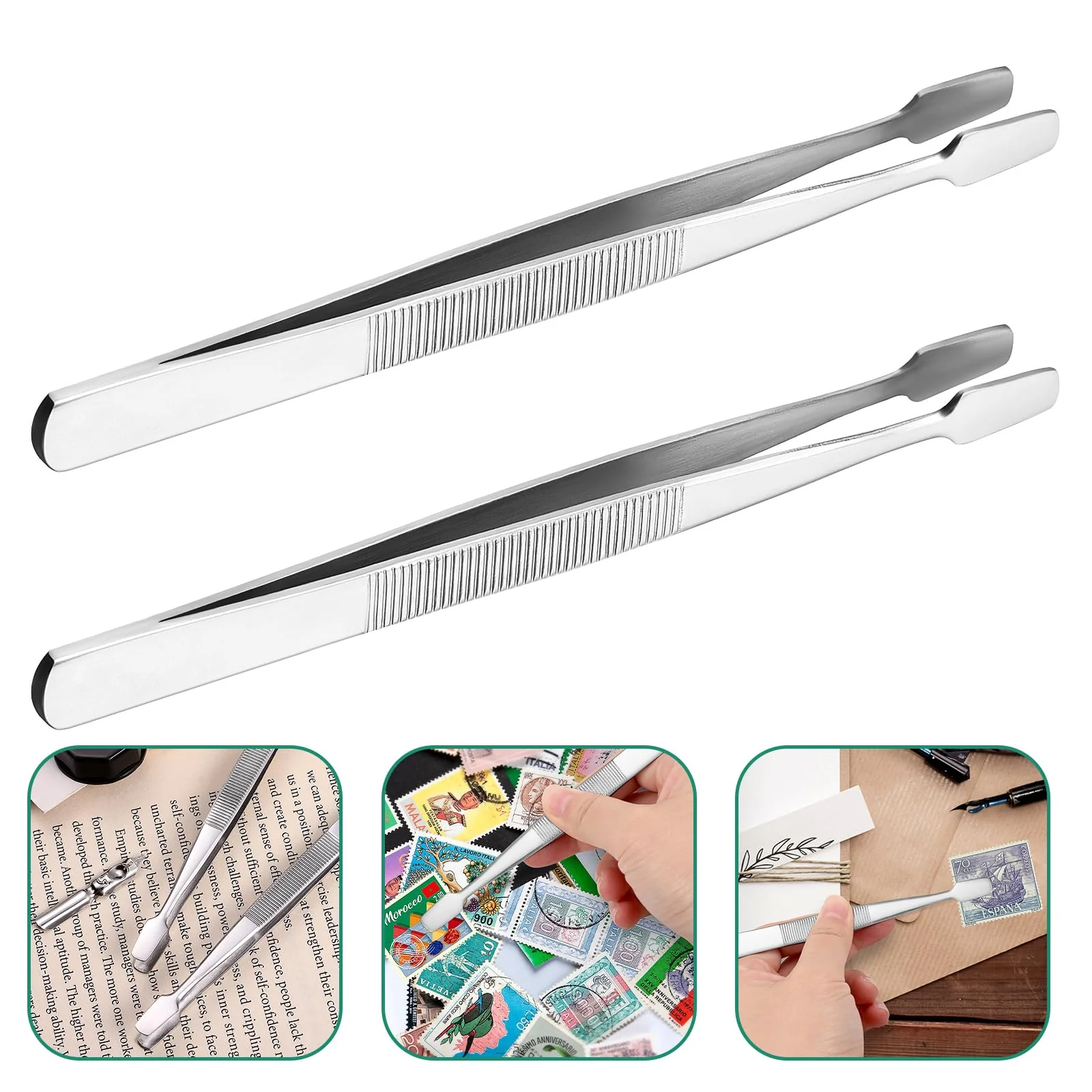 BESPORTBLE Stamp Tweezers Set Tweezers for Stamps, Flat Wide Stamp Album, Stamp Tweezers, Pack of 2 - Image 9