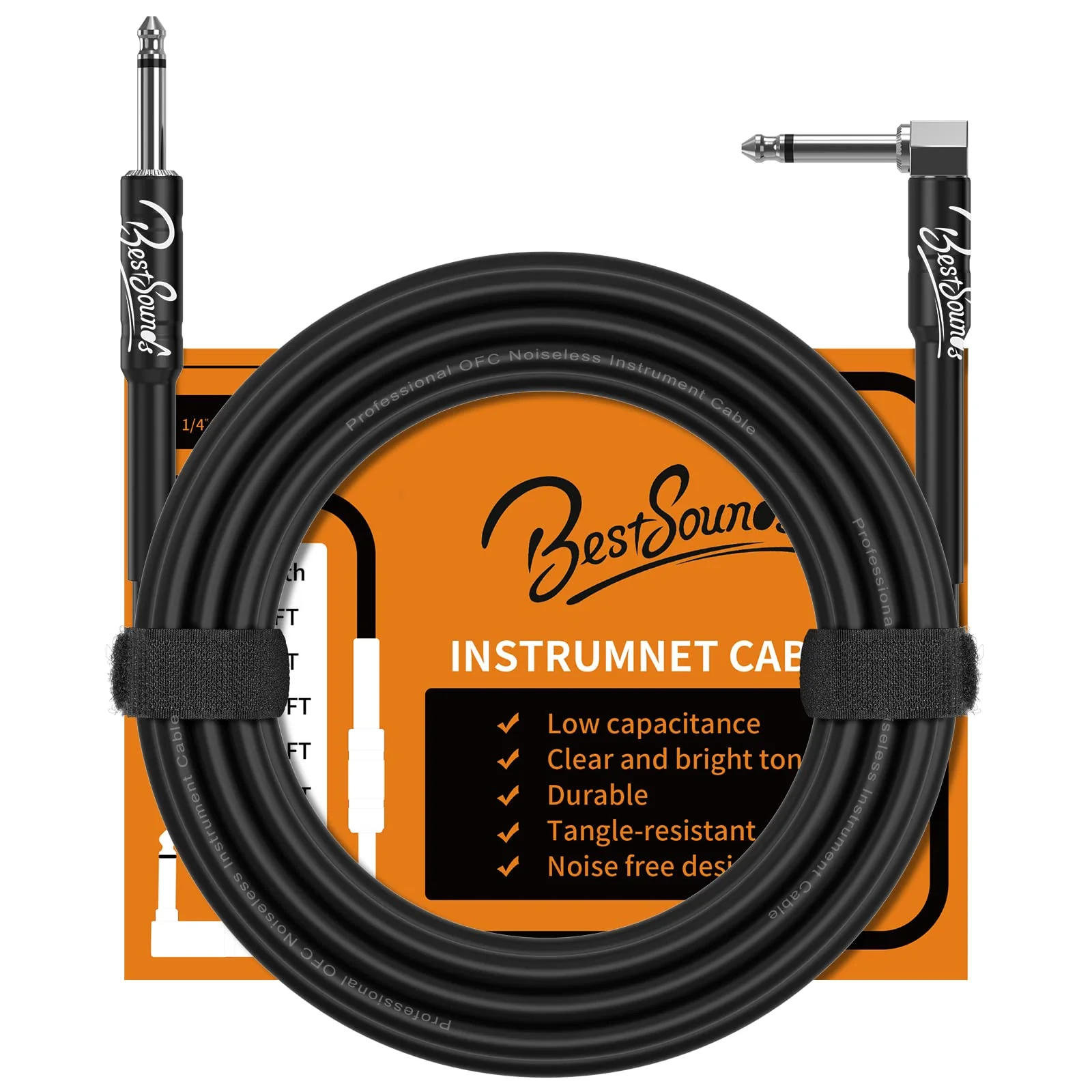 BestSounds Electric Guitar Cable 20ft, Instrument Cable Cord for Bass Guitar Amp Bass Amplifier Audio Keyboard 1/4" Cable Right
