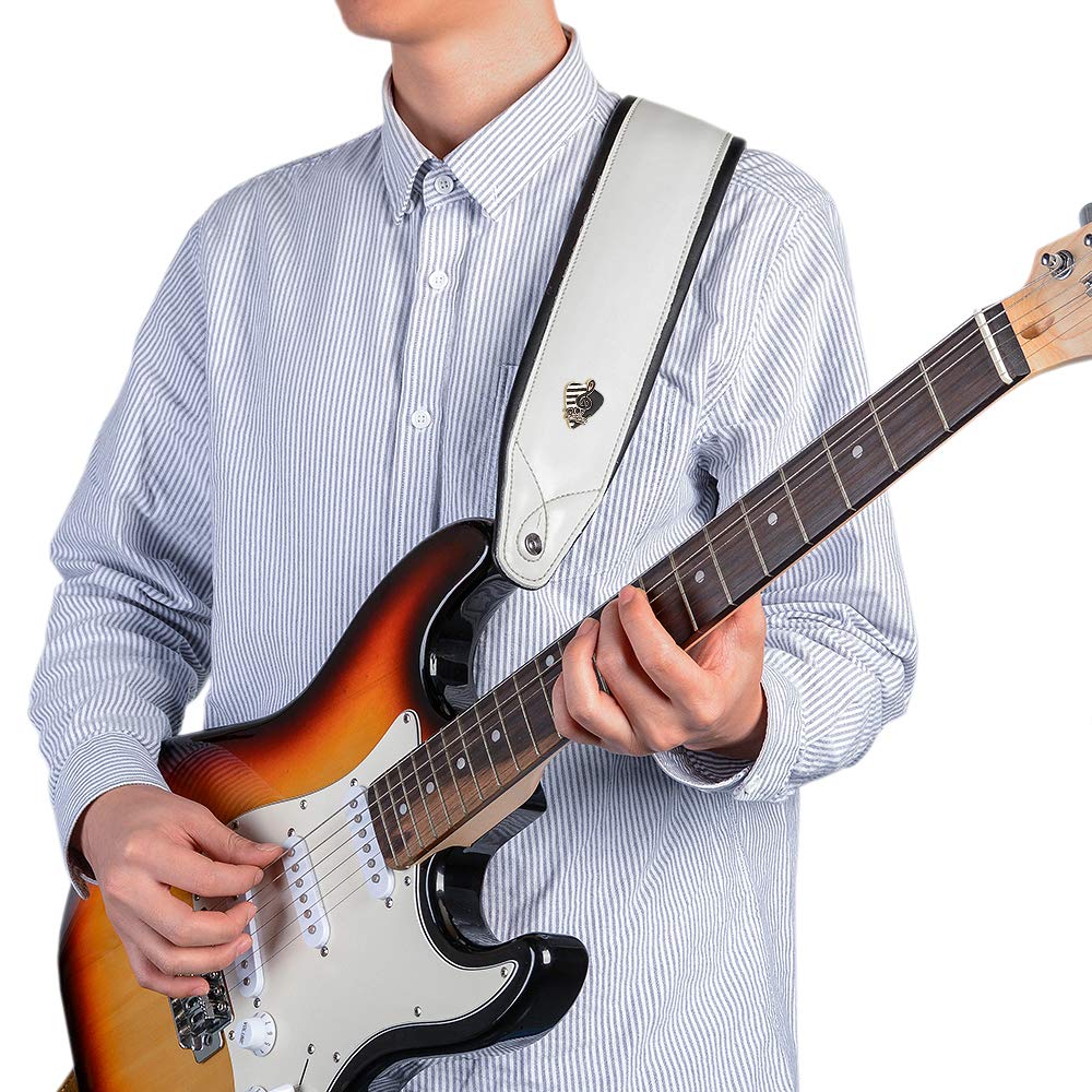 BestSounds Genuine Leather Guitar Strap for Electric & Acoustic Bass Guitar, White Padded Guitar Strap - Image 7