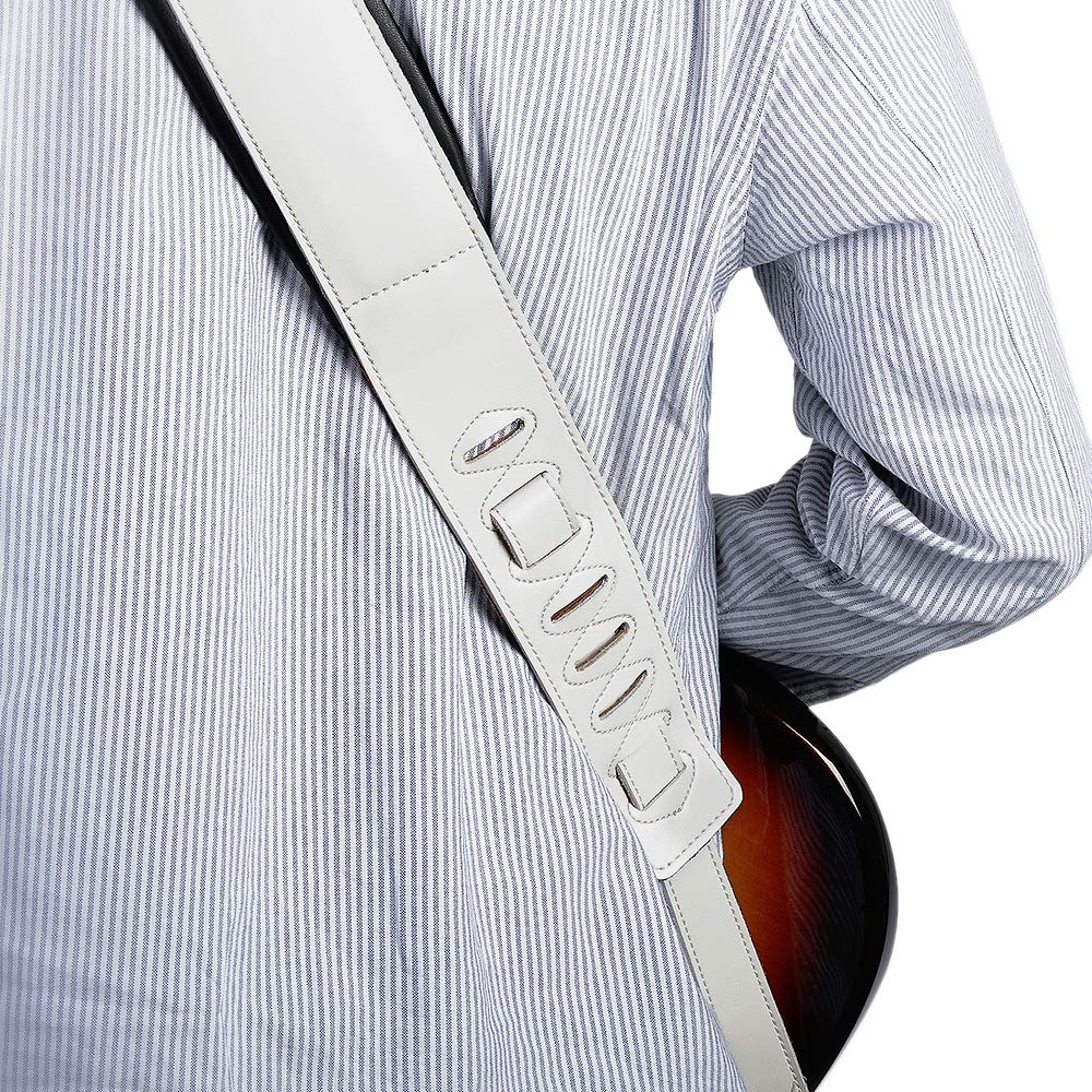 BestSounds Genuine Leather Guitar Strap for Electric & Acoustic Bass Guitar, White Padded Guitar Strap - Image 8