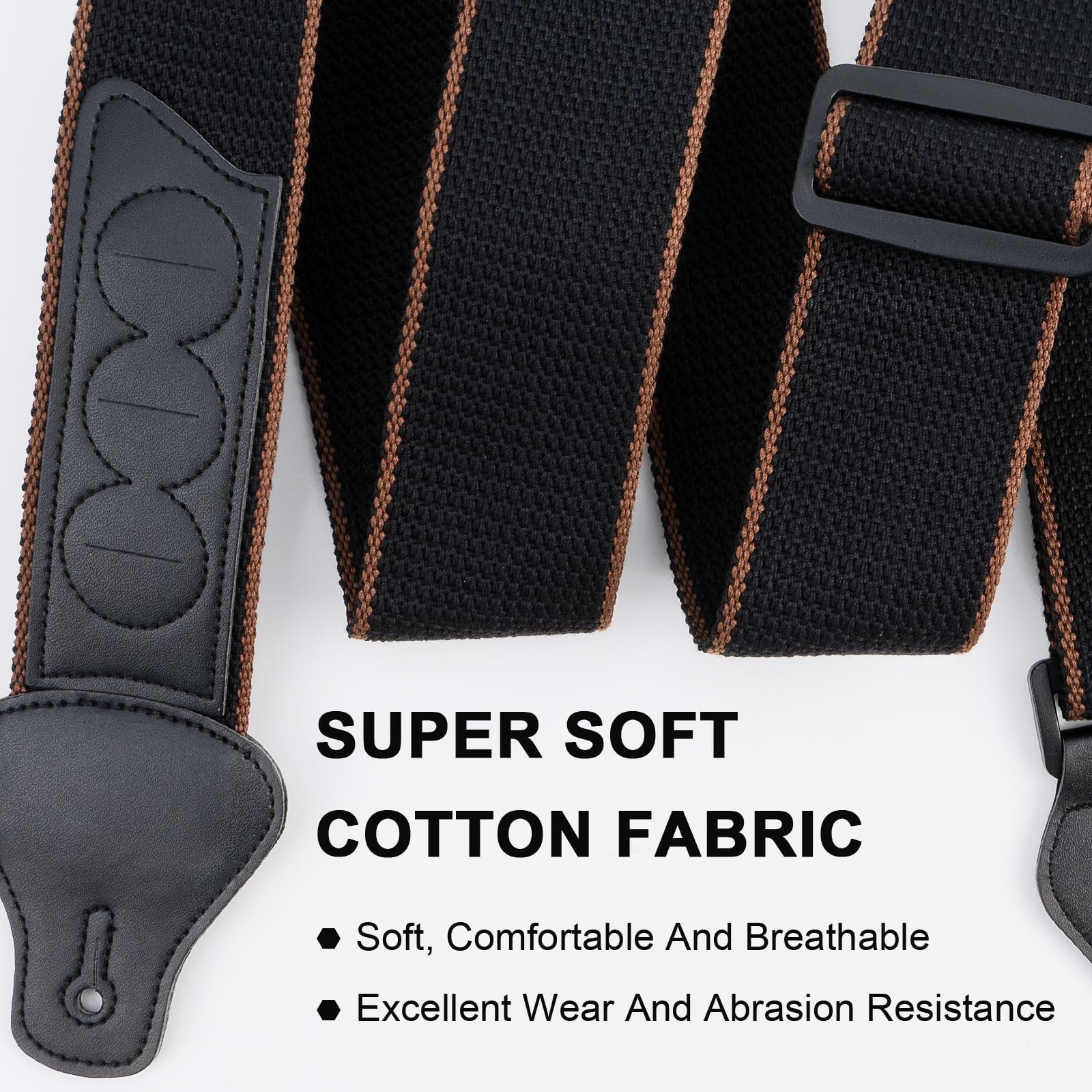 BestSounds Guitar Strap - Strap for Acoustic, Electric and Bass Guitars with Leather Head and Pick Holder Pockets Black - Image 2