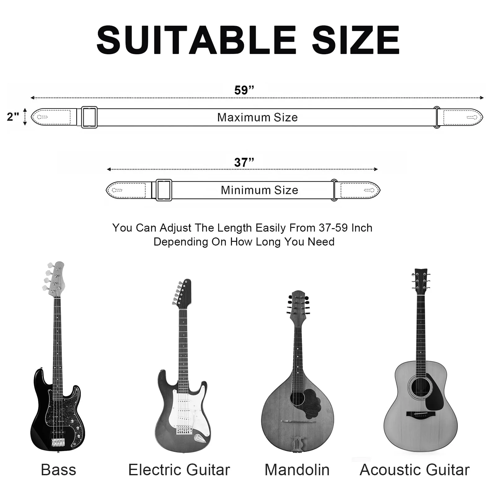 BestSounds Guitar Strap - Strap for Acoustic, Electric and Bass Guitars with Leather Head and Pick Holder Pockets Black - Image 4