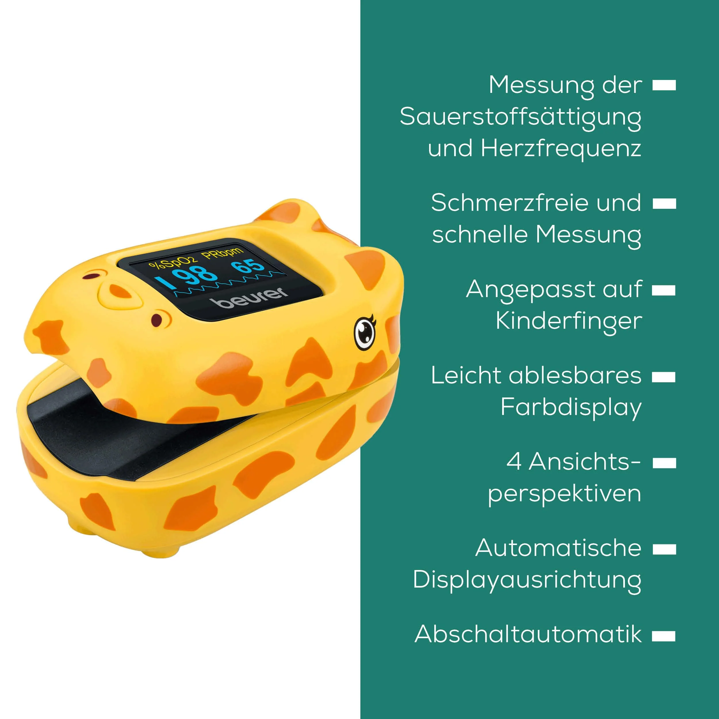 Beurer PO 13 Kids Finger Pulse Oximeter for Kids, Pulse and Oxygen Saturation Measurement in Seconds, Small Size, Automatic Display Alignment, with Belt Bag - Image 5