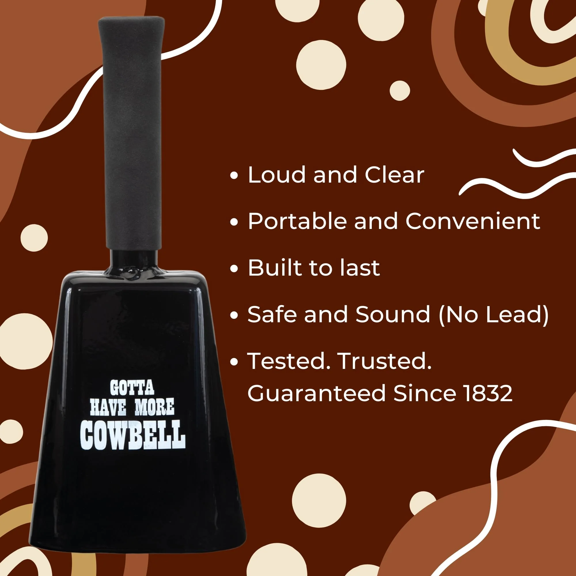 Bevin Bells Yell Bells | Cow Bells with Megaphone | Loud Bell | Attention Getter | Cowbell with Handle | Made of Steel | Ideal for Sports Events, Cheering, Games, Parties and Emergencies | Made in USA GHMC Black - Image 7
