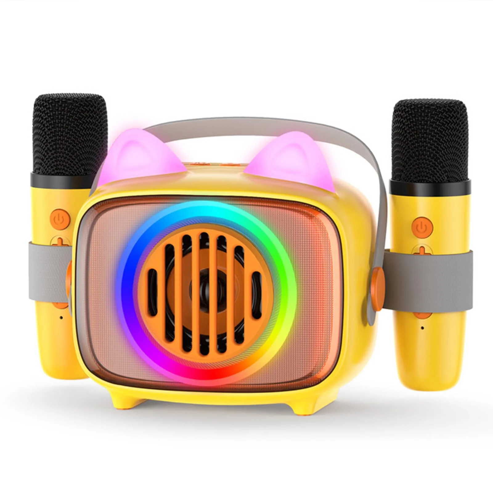 BIGASUO Karaoke Machine for Kids, Mini Portable Bluetooth Speaker with 2 Wireless Microphones and LED Lights, Kids Toys Ideal Gifts for Girls & Boys Birthday Home Party 1