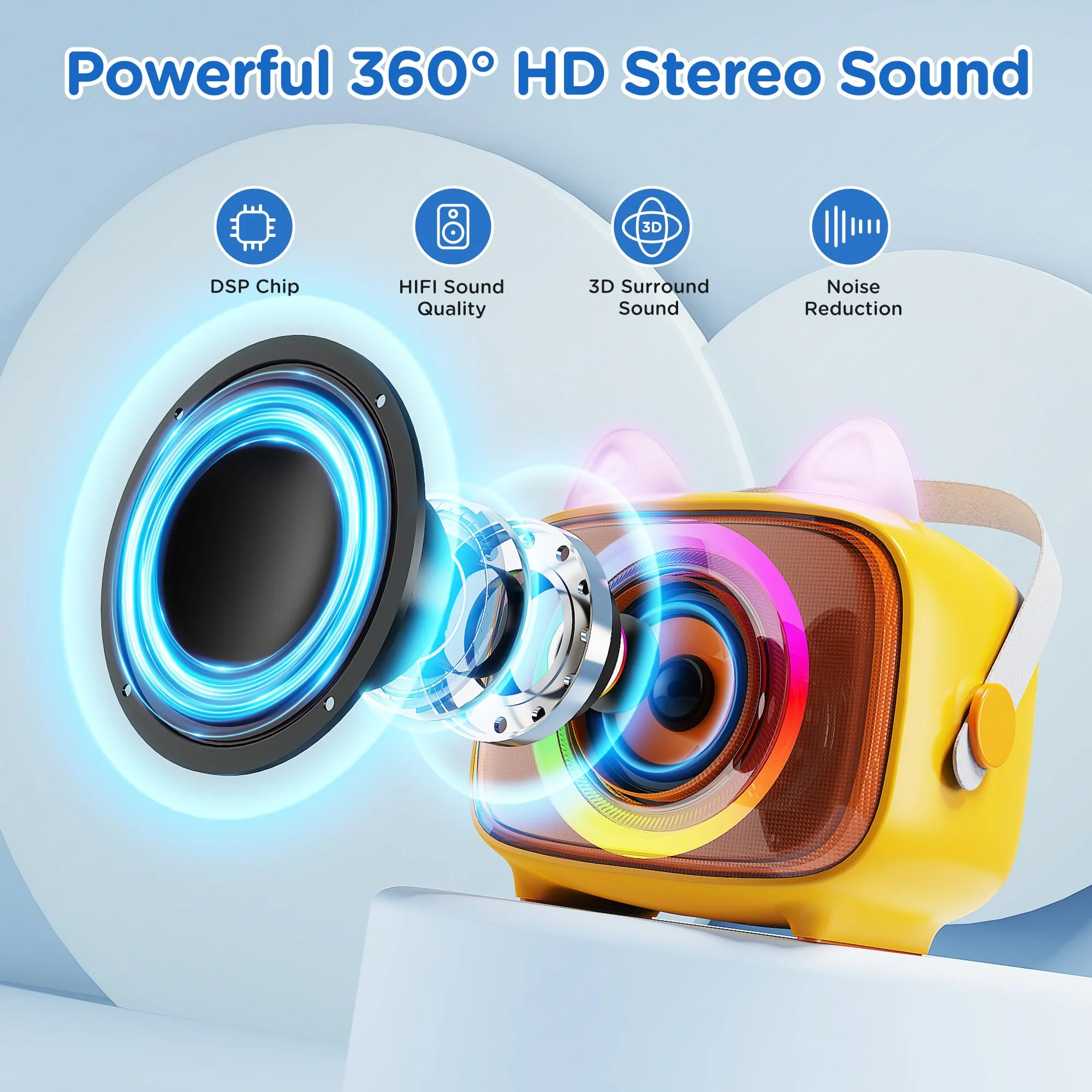 BIGASUO Karaoke Machine for Kids, Mini Portable Bluetooth Speaker with 2 Wireless Microphones and LED Lights, Kids Toys Ideal Gifts for Girls & Boys Birthday Home Party 1 - Image 3