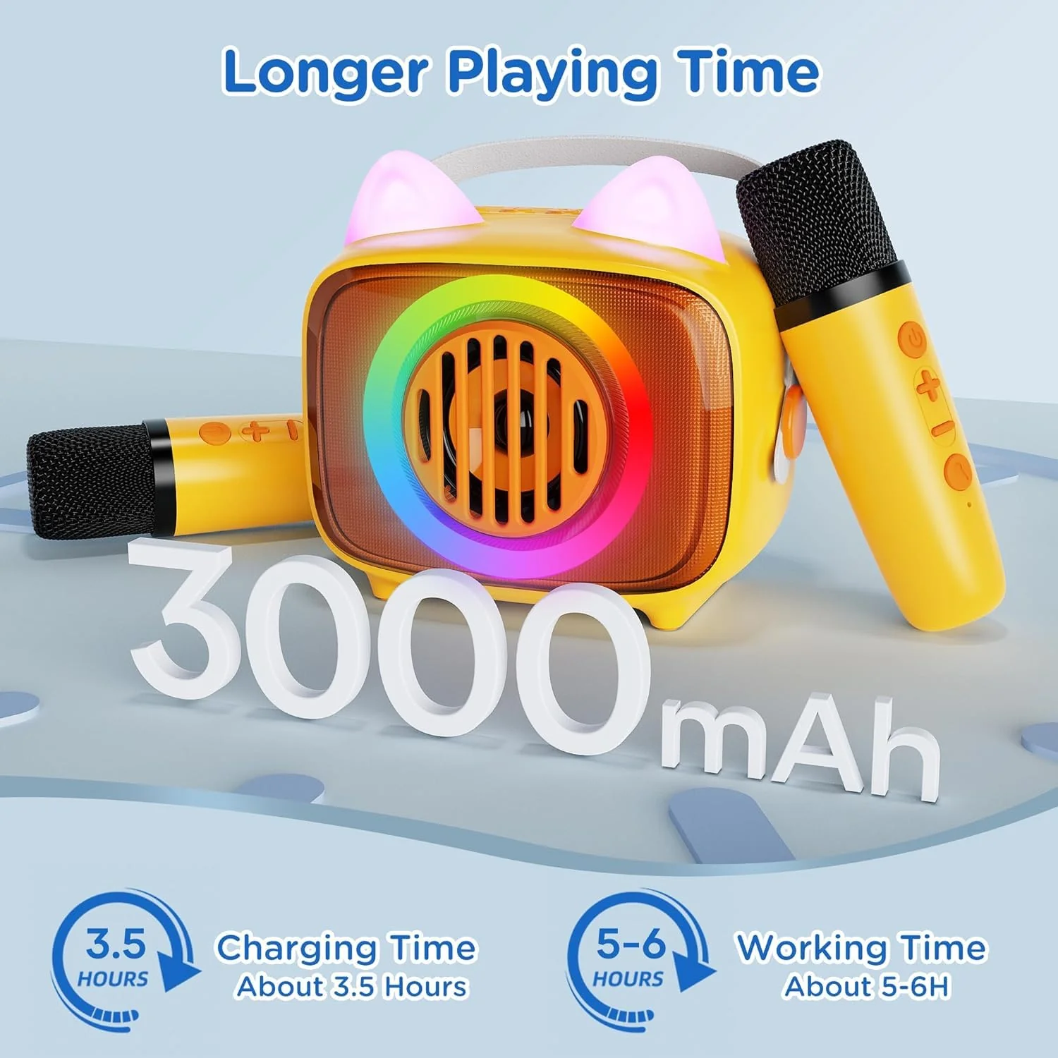 BIGASUO Karaoke Machine for Kids, Mini Portable Bluetooth Speaker with 2 Wireless Microphones and LED Lights, Kids Toys Ideal Gifts for Girls & Boys Birthday Home Party 1 - Image 5