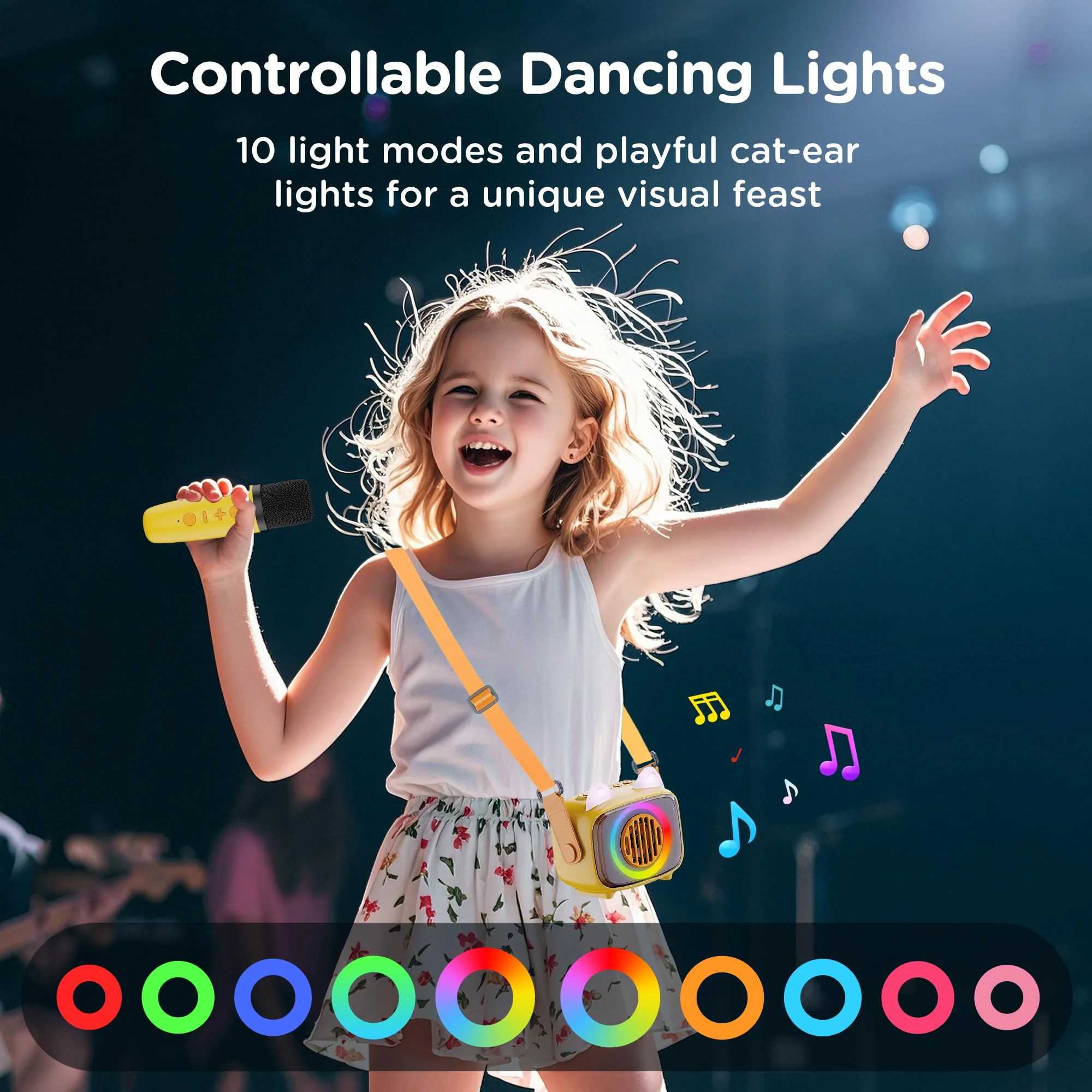 BIGASUO Karaoke Machine for Kids, Mini Portable Bluetooth Speaker with 2 Wireless Microphones and LED Lights, Kids Toys Ideal Gifts for Girls & Boys Birthday Home Party 1 - Image 7