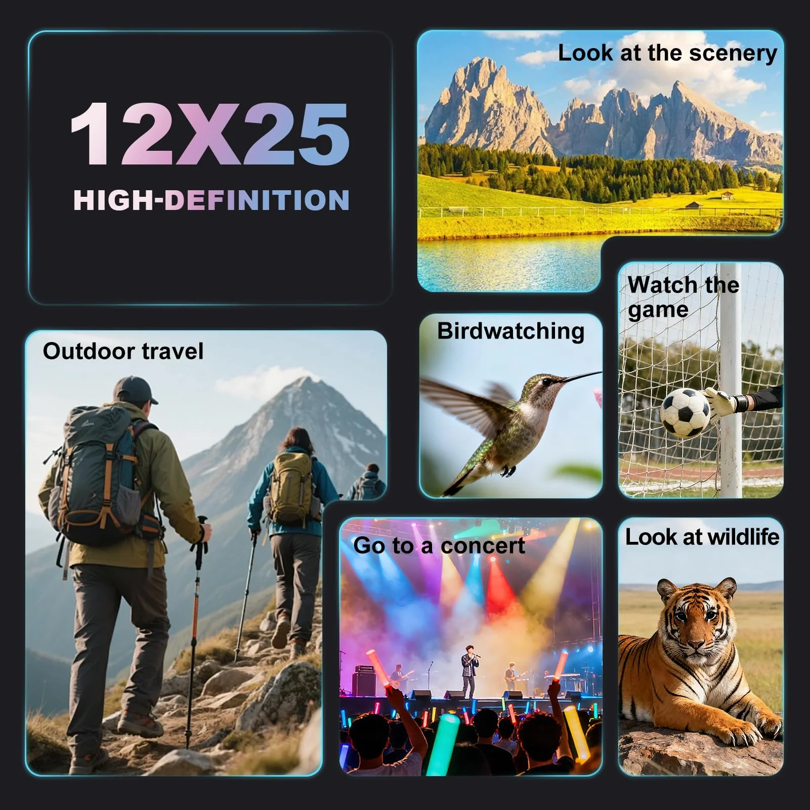 BIJIA 12 x 25 Compact Binoculars for Adults and Kids, Easy Focus Small Binoculars with BAK4 Prism, Large Eyepiece, Waterproof, Low Light Vision for Travel, Hiking, Bird Watching, Hunting, Concerts - Image 5