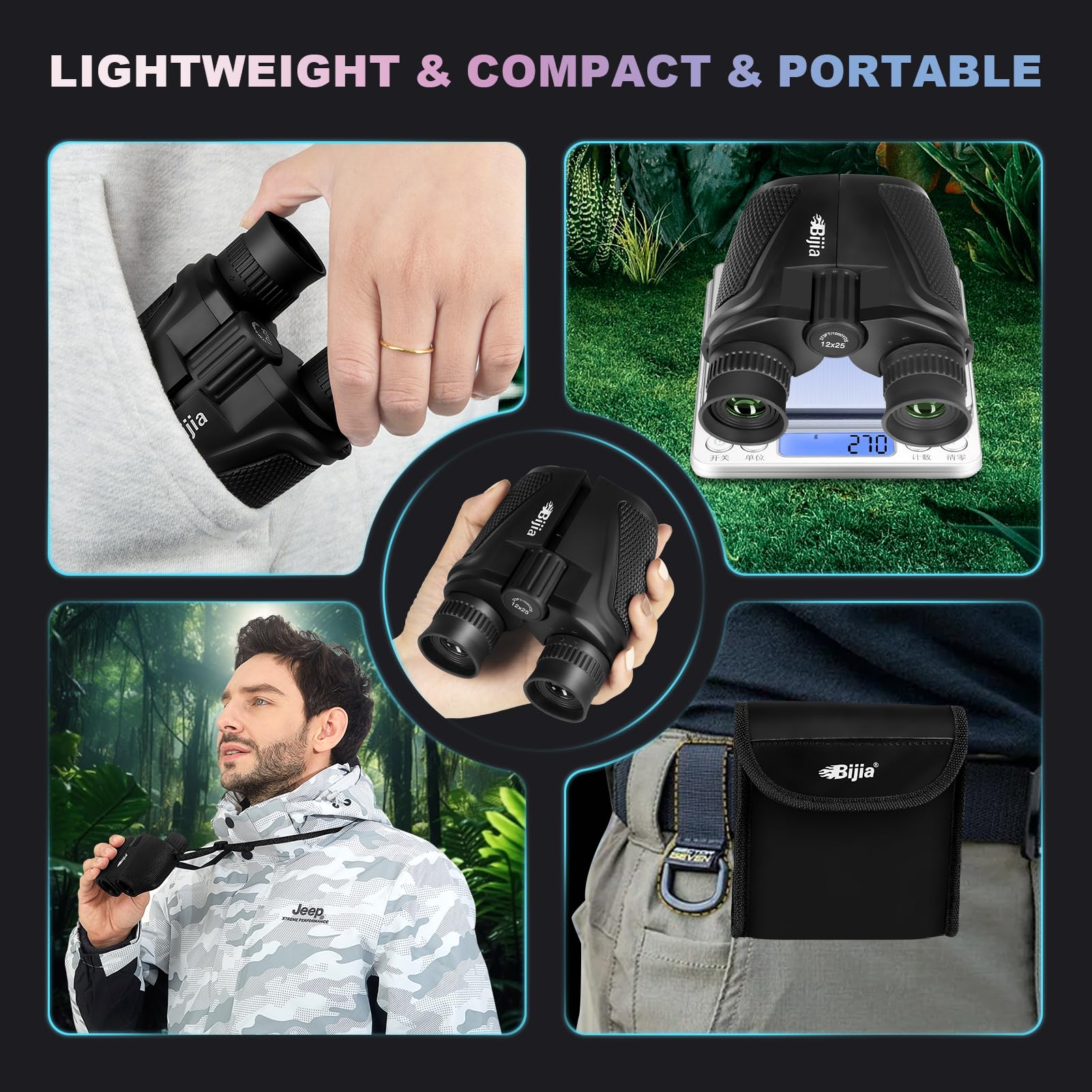 BIJIA 12 x 25 Compact Binoculars for Adults and Kids, Easy Focus Small Binoculars with BAK4 Prism, Large Eyepiece, Waterproof, Low Light Vision for Travel, Hiking, Bird Watching, Hunting, Concerts - Image 6
