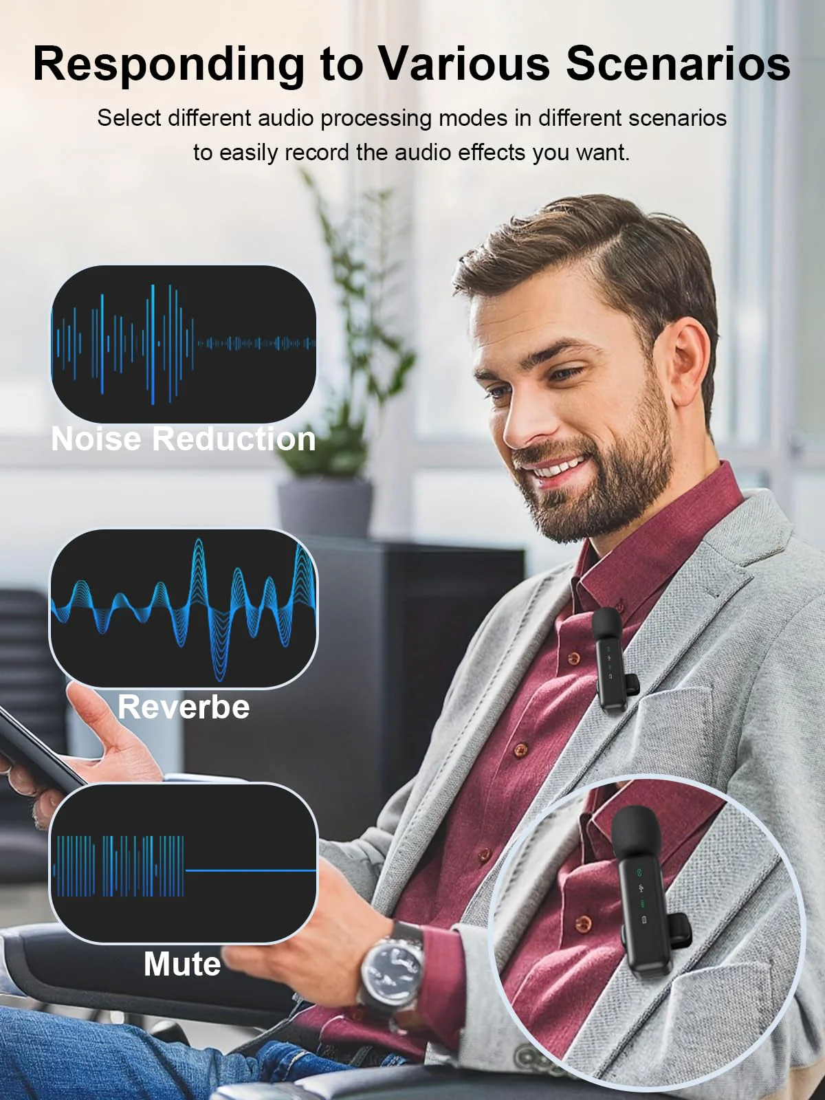 BILIWAL Wireless Lavalier Microphone, Noise Cancelling Lapel Recording Entry-Level 2 Pack Mics, 3IN1 Port for Most Devices 3IN1 RX Mic - Image 3
