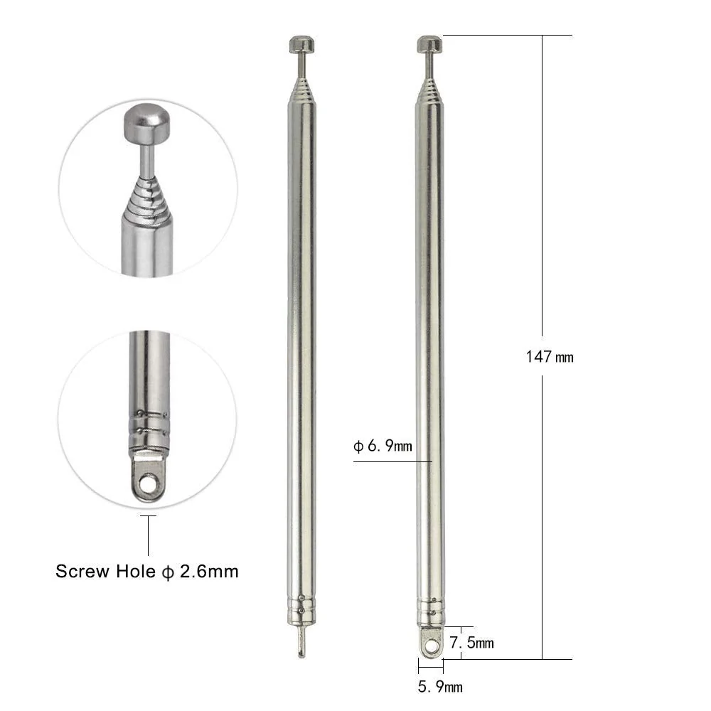 Bingfu 7 Sections Telescopic 74cm AM FM Antenna Portable Radio Antenna Replacement (2-Pack) Compatible with Indoor Portable Radio Home Stereo Receiver AV Audio Vedio Home Theater Receiver TV Tuner Telescopic Antenna - Image 2