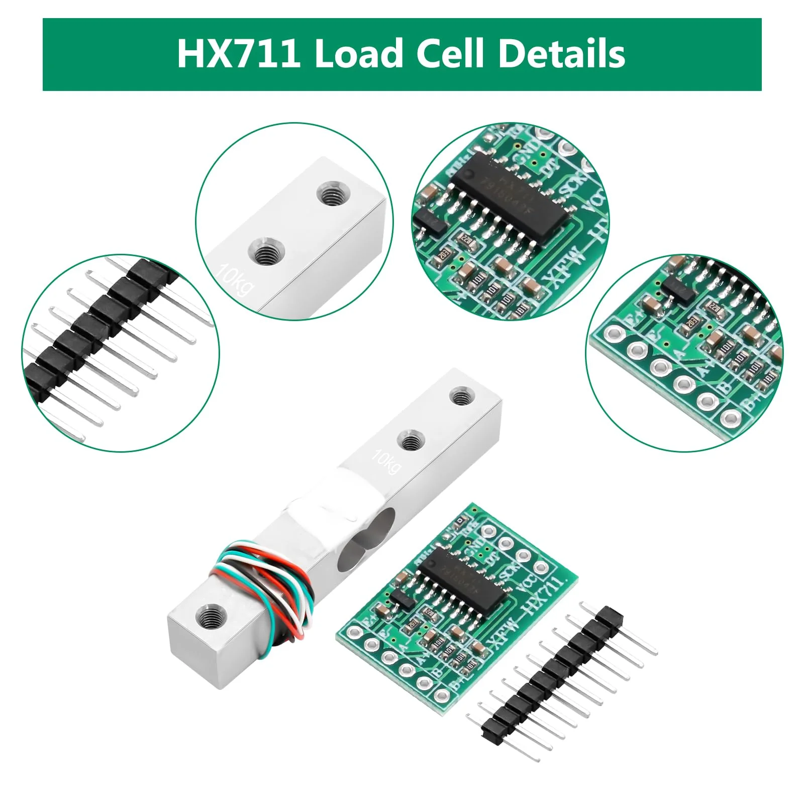 Binghe HX711 AD Amplifier Module + 10 kg Weight Sensor HX711 Load Cell Kit High Precision Load Cell Module Compatible with Arduino/Portable Electronic Kitchen Scales - Image 5