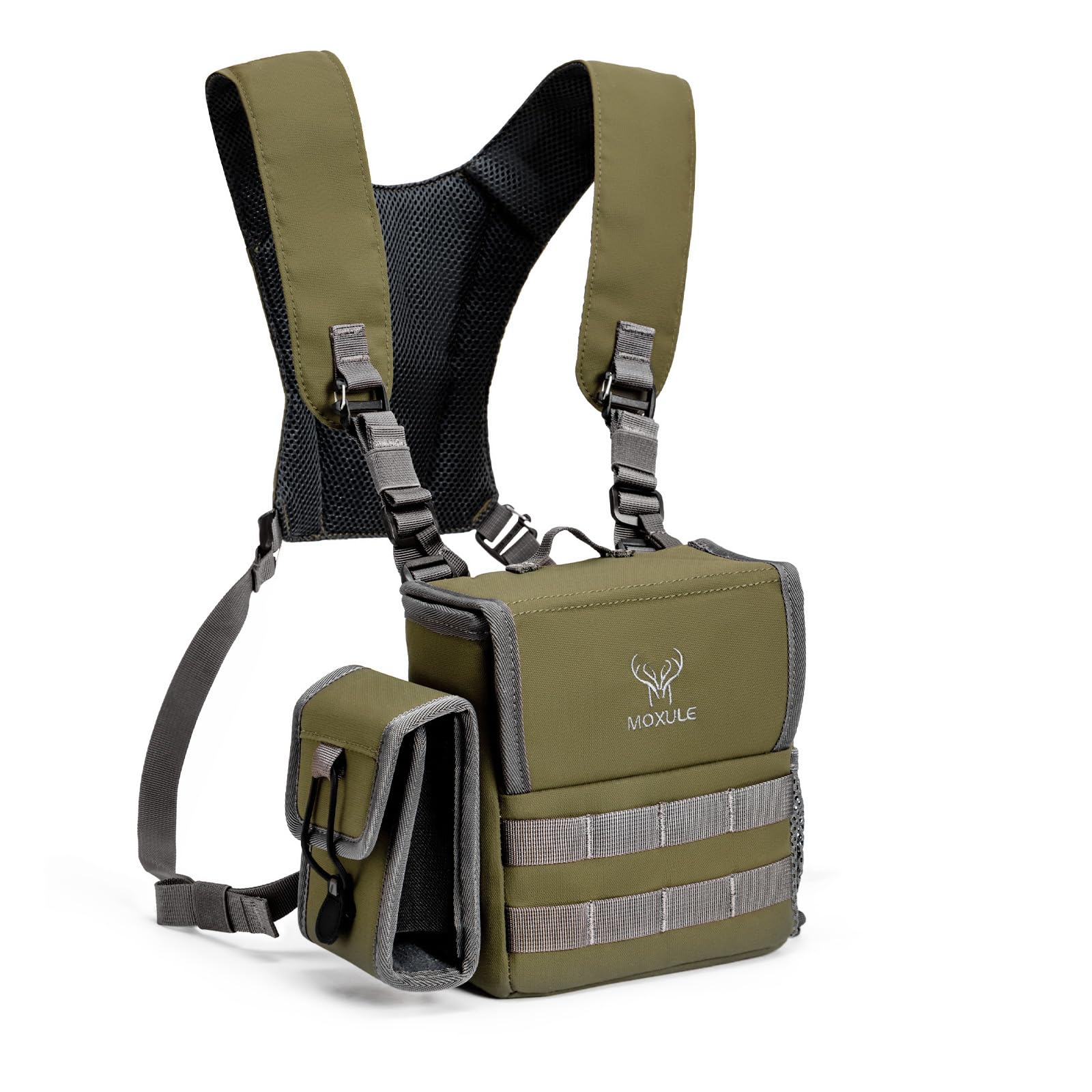 Binocular Harness Chest Pack - Bino Case with Rangefinder Pouch and Waterproof Cover for Hunting Hiking Birdwatching Green