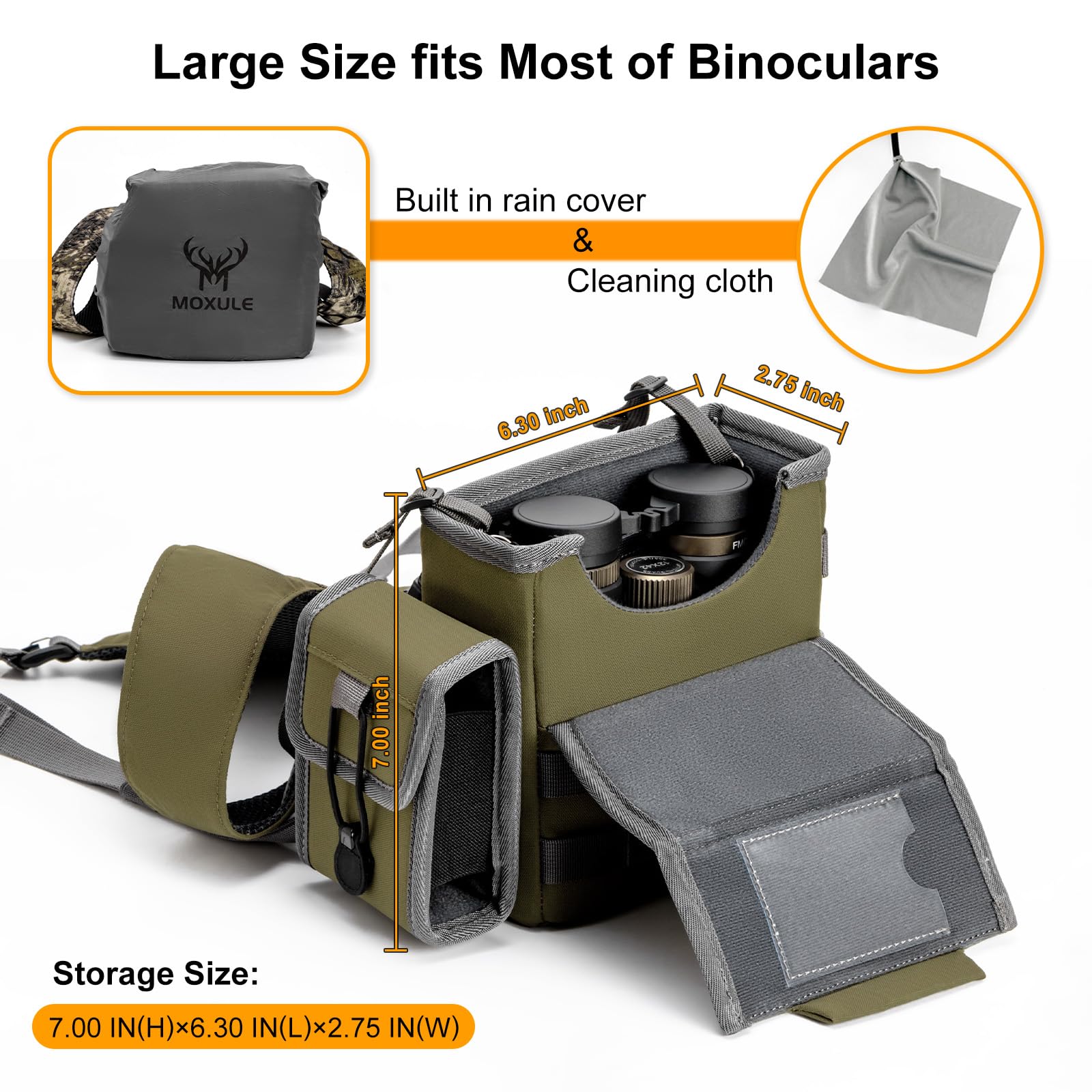 Binocular Harness Chest Pack - Bino Case with Rangefinder Pouch and Waterproof Cover for Hunting Hiking Birdwatching Green - Image 4