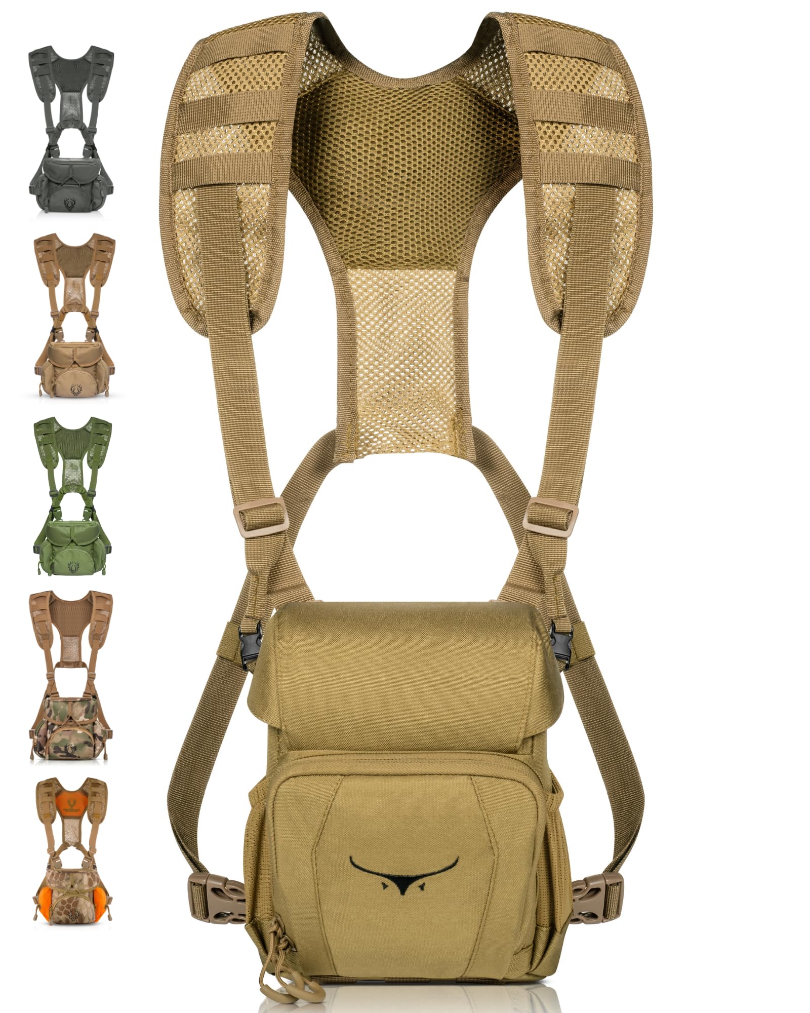 Binocular Harness Chest Pack - Lightweight Hunting Chest Rig with Rangefinder Pouch, MOLLE System Bino Harness for Bow Hunting, Tactical Chest Pack for Men, Veteran Owned Gear, Coyote