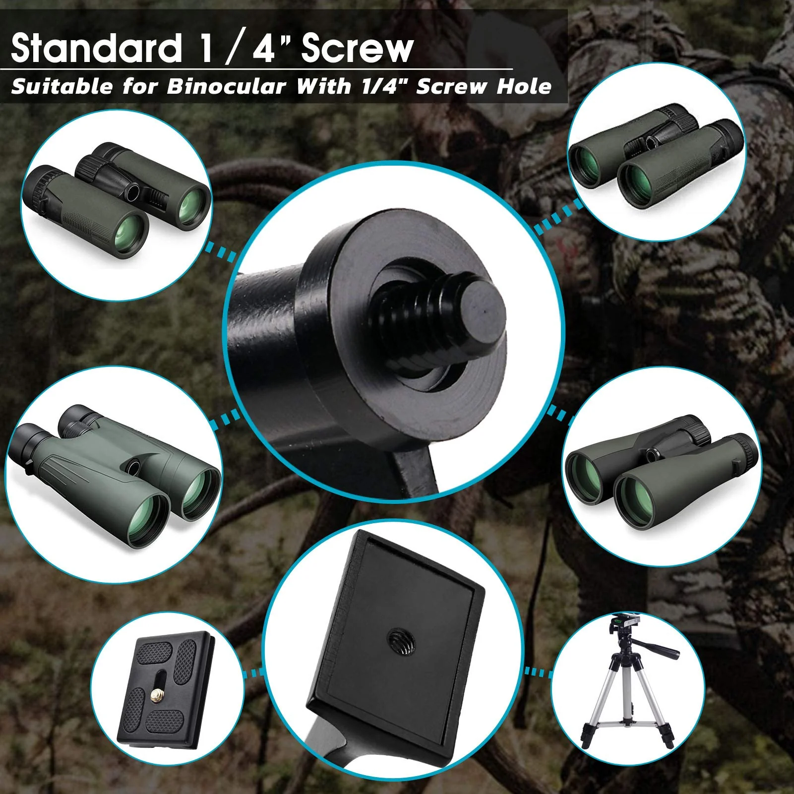 Binocular Tripod Adapter, Binocular Mount 1/4 Inch Threading Mount Aluminium,Tripod Adapter for Bird Watching, Safari Sports Events, Optics Uni-Adaptor Tripod - Image 5