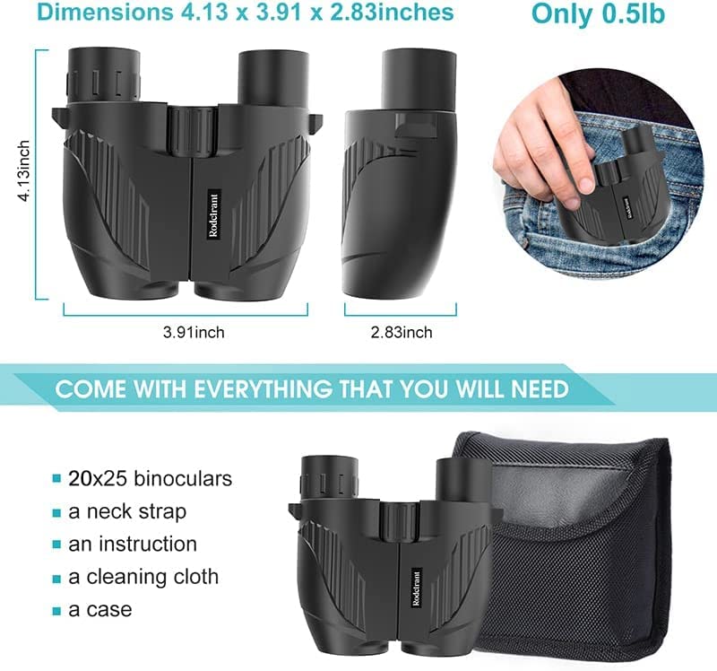 Binoculars 20x25 for Adults and Kids, High Power Easy Focus Binoculars with Low Light Vision, Compact Binoculars for Bird Watching and Travel Black - Image 4